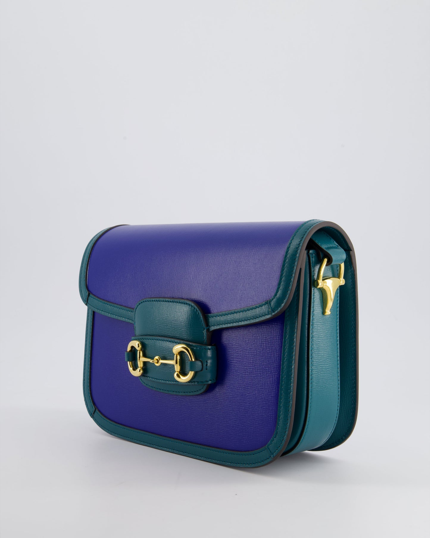 Gucci Horsebit 1955 Small Shoulder Bag in Blue and Green with Gold Hardware RRP £2,650