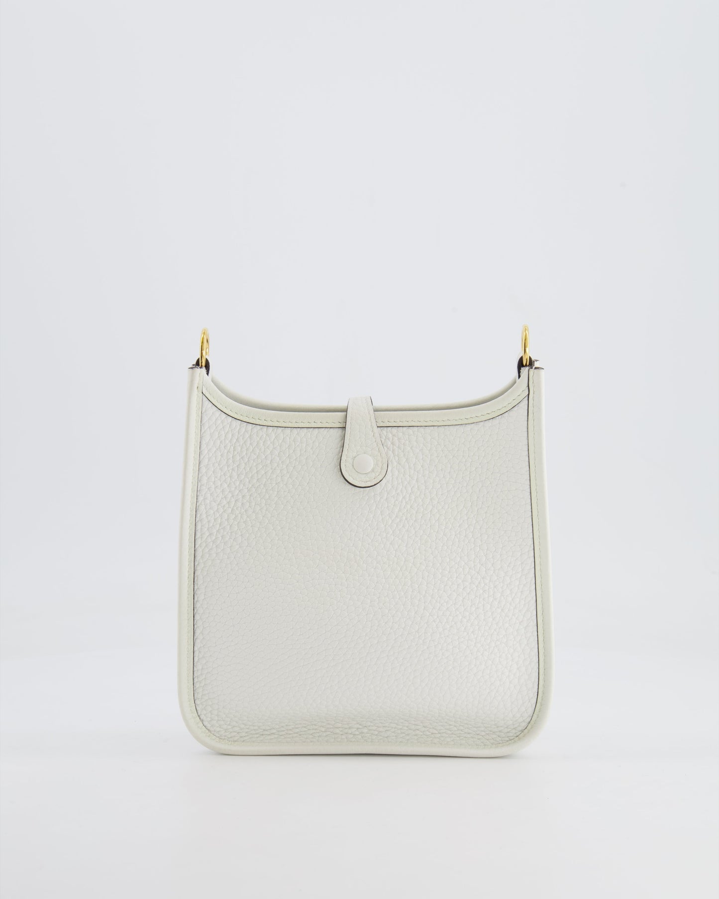Hermès Mini Evelyne Bag in White Clemence Leather with Gold Hardware and White Canvas Strap