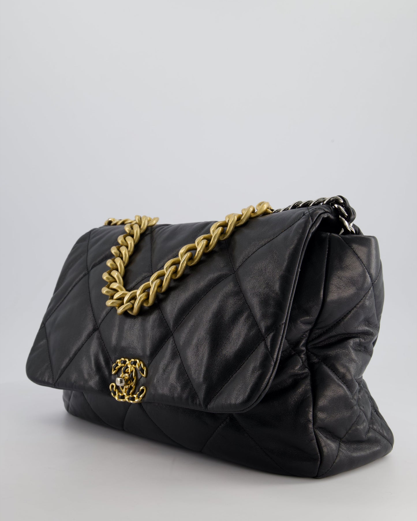 Chanel Black Maxi 19 Bag in Quilted Goatskin Leather with Mixed Hardware