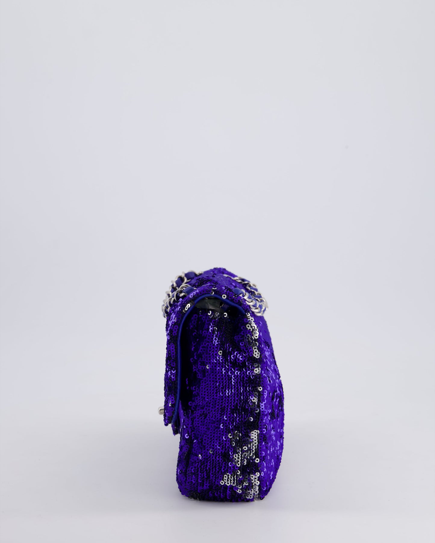 *HOT* Chanel Blue Sequin Medium Single Flap Bag with Silver Hardware