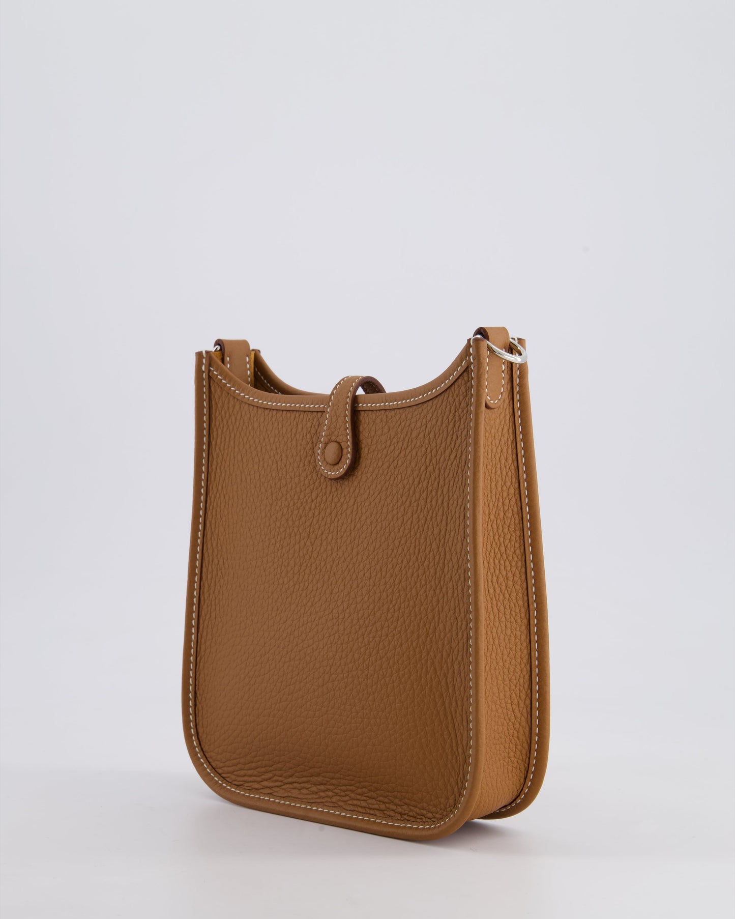 Hermès Mini Evelyne 16 Bag in Gold Clemence Leather with Palladium Hardware and Gold Sangle Strap