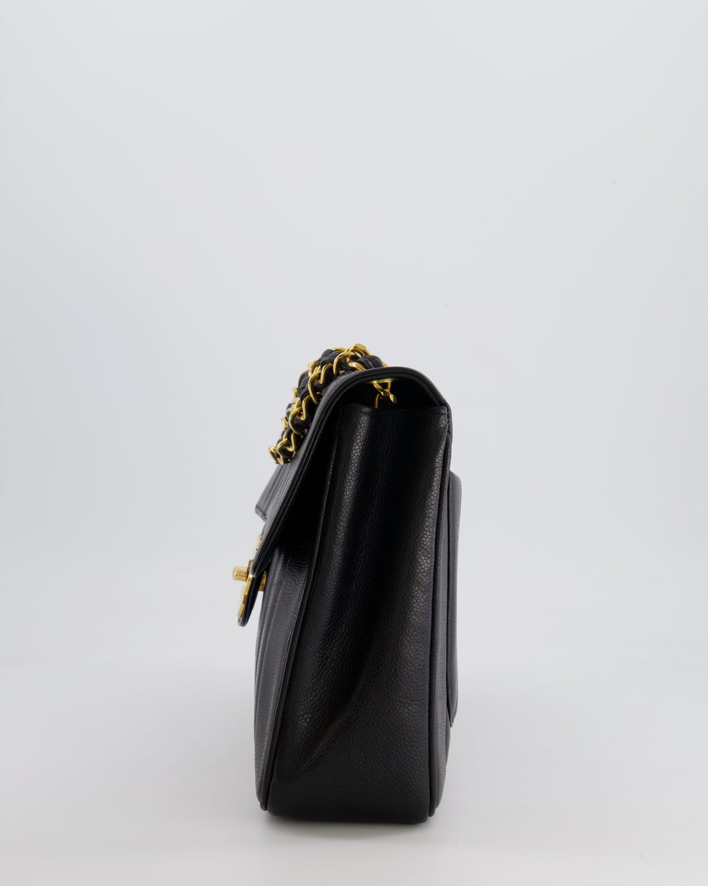 Chanel Vintage Black Mademoiselle XL Single Flap Bag in Grained Leather with 24k Gold Hardware