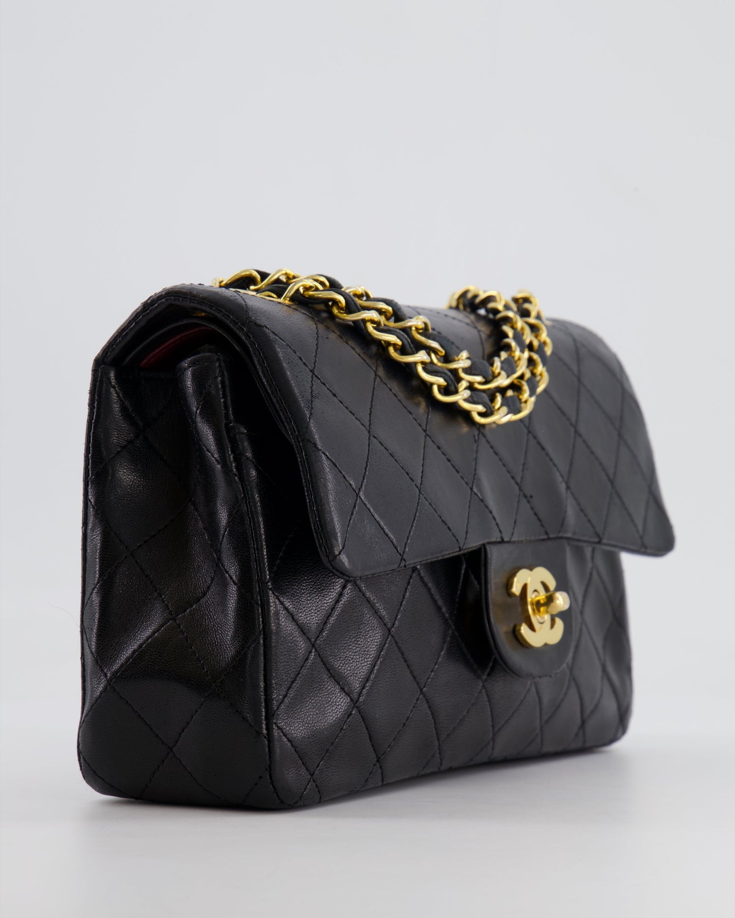 Chanel Vintage Black Small Classic Double Flap Bag in Lambskin Leather with 24k Gold Hardware
