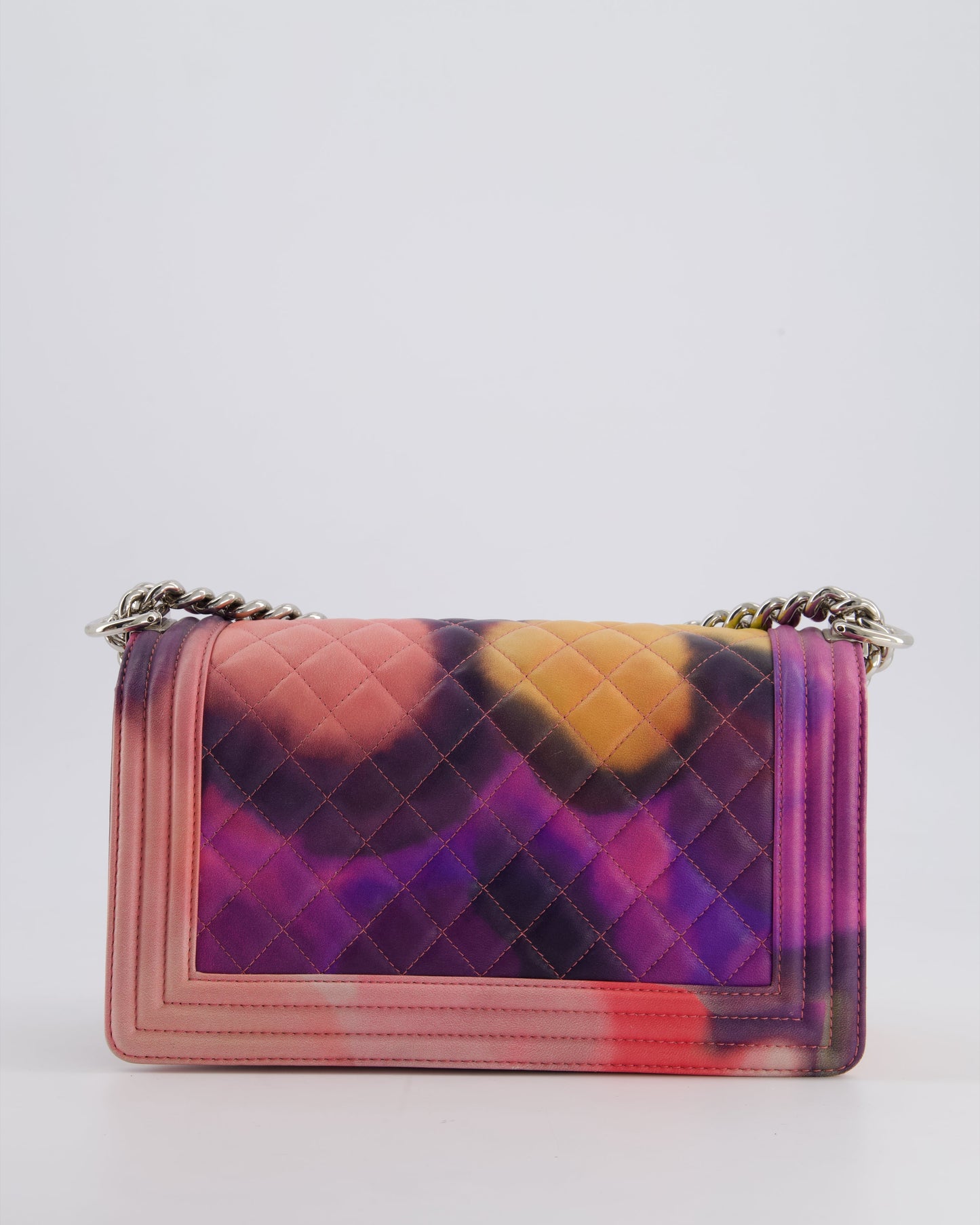 Chanel 14/S Pink Flower Power Quilted CC Lambskin Medium Boy Bag with Polished Silver Hardware