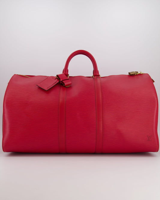 Louis Vuitton Vintage Red Epi Leather Keepall 55 Travel Bag with Gold Hardware RRP £2,800