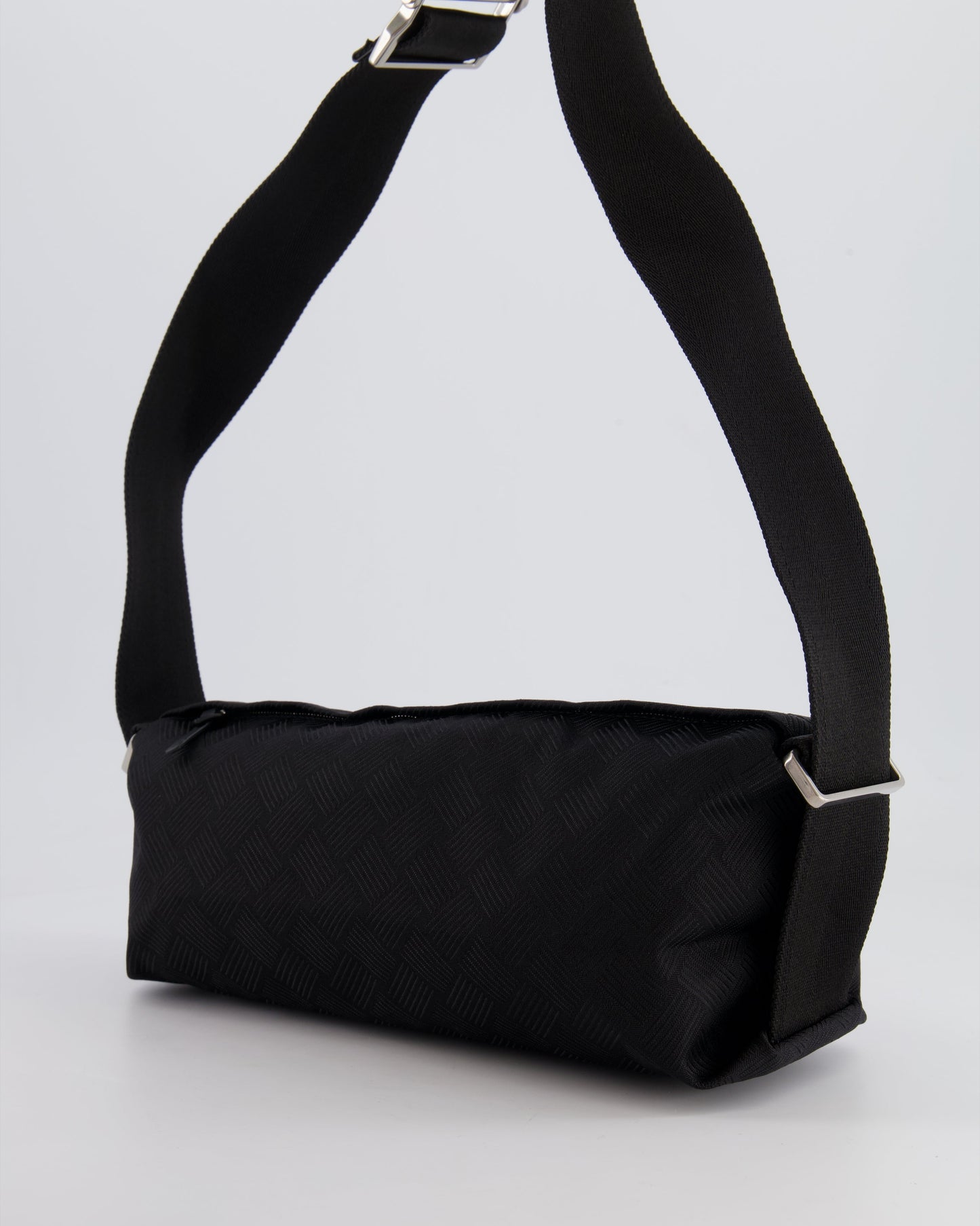 Bottega Veneta Black Canvas Shoulder Bag with Silver Hardware