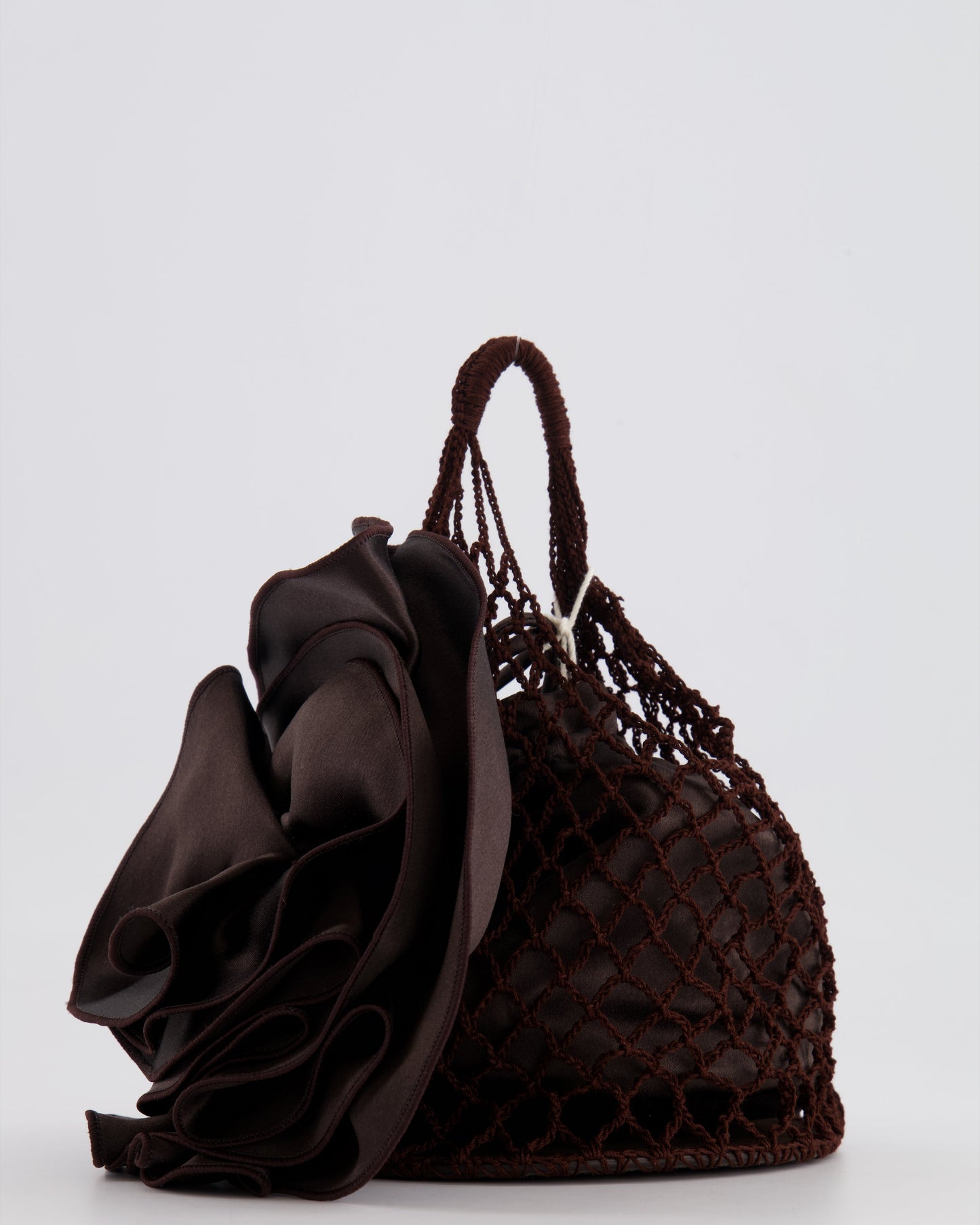 Magda Butrym SS25 Brown Silk Flower and Crochet Small Devana Bag RRP £655