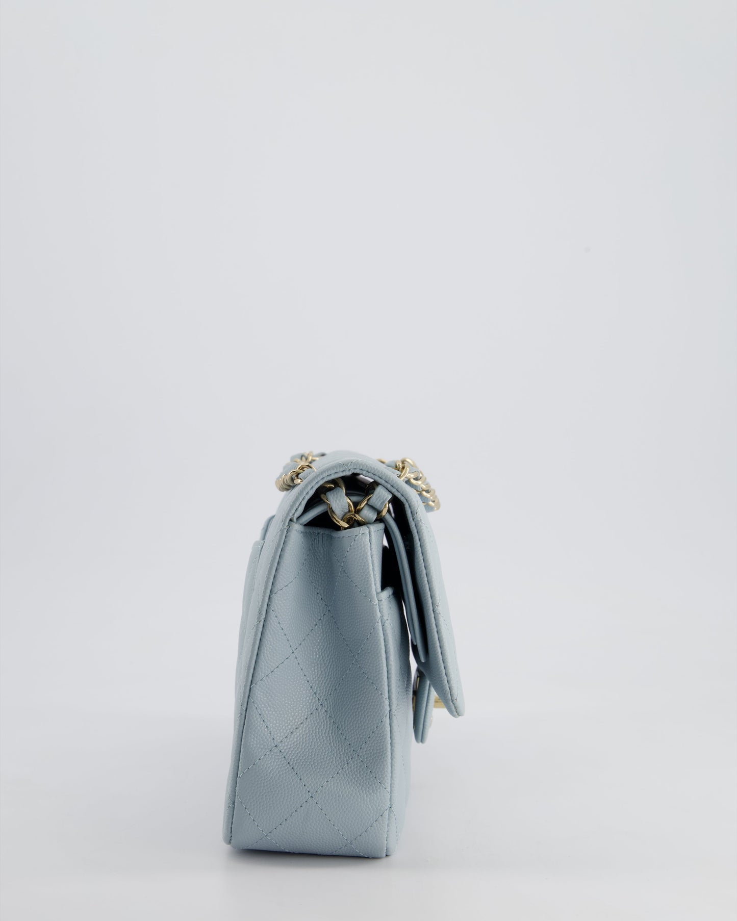 *HOT* Chanel Baby Blue Medium Classic Double Flap Bag in Caviar Leather with Champagne Gold Hardware