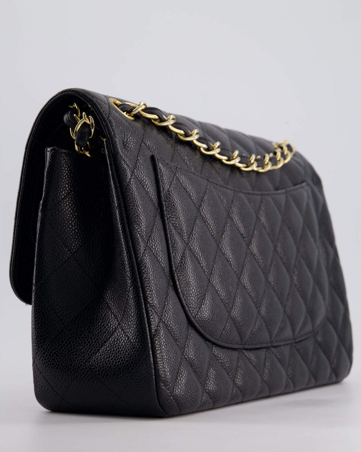 Chanel Black Jumbo Classic Double Flap Bag in Caviar Leather with Gold Hardware