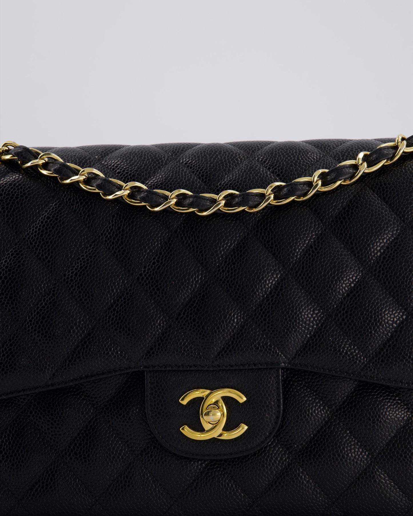 Chanel Black Jumbo Classic Double Flap Bag in Caviar Leather with Gold Hardware