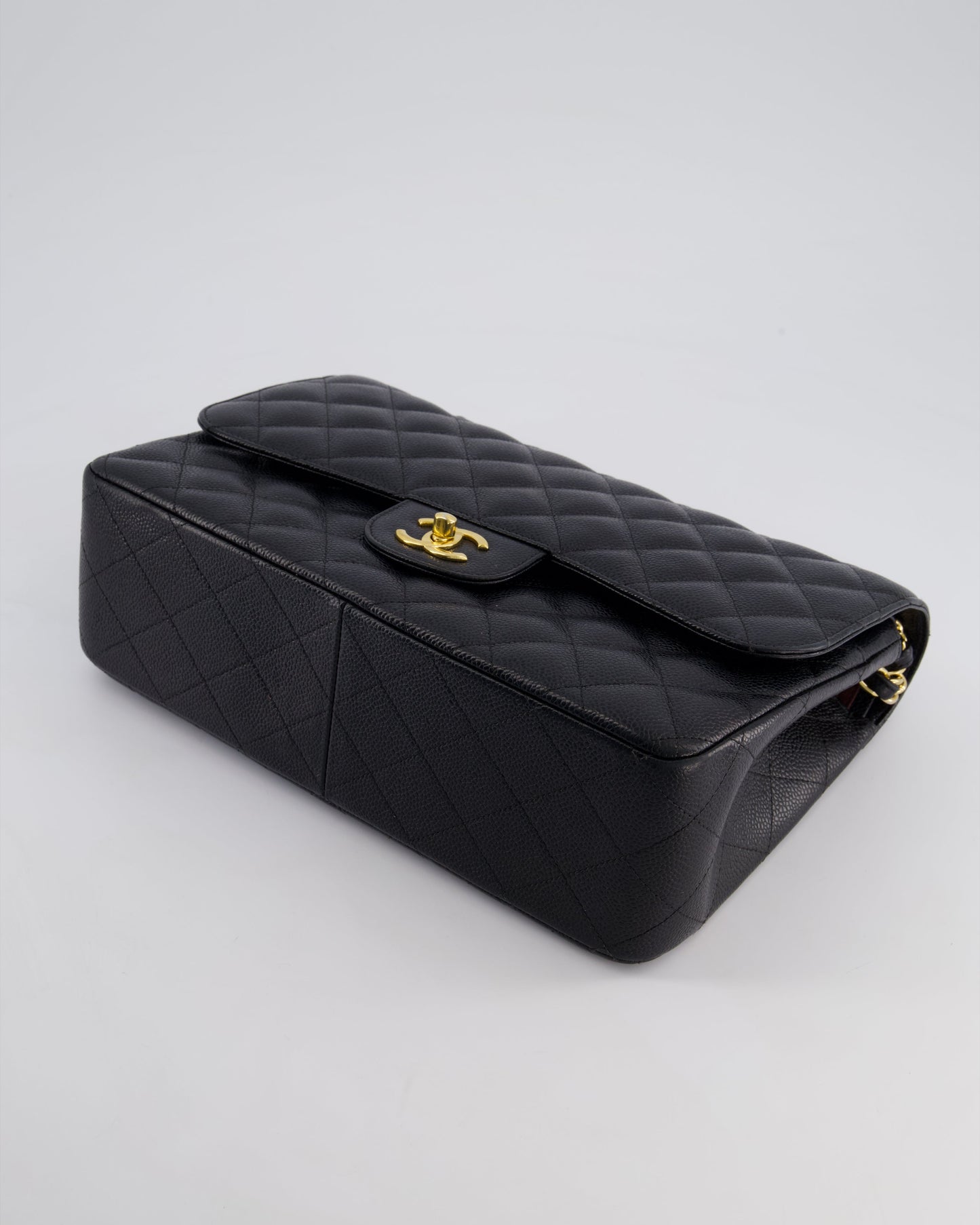 Chanel Black Jumbo Classic Double Flap Bag in Caviar Leather with Gold Hardware