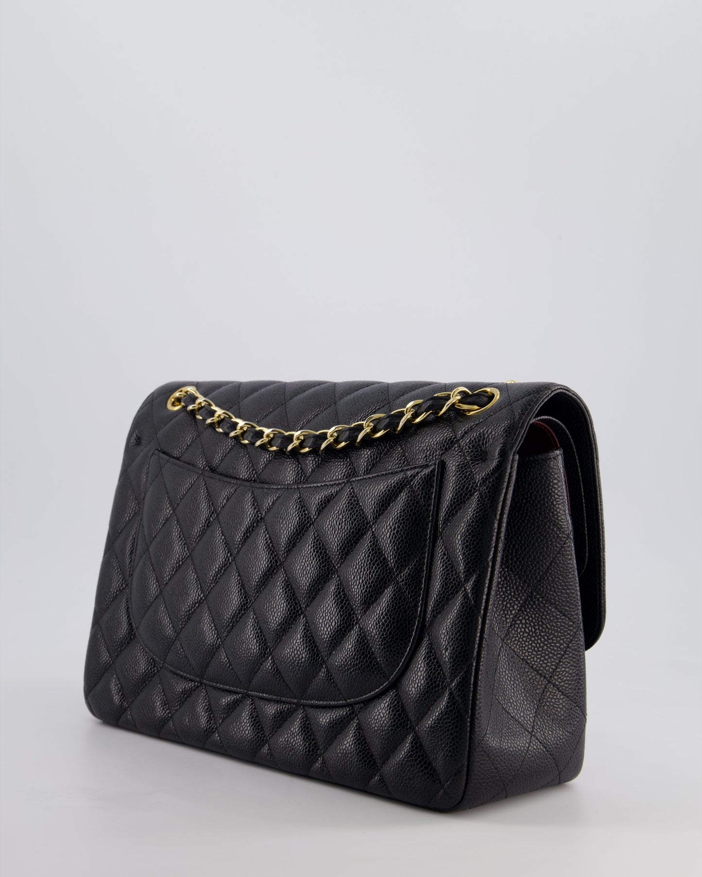 Chanel Black Jumbo Classic Double Flap Bag in Caviar Leather with Gold Hardware