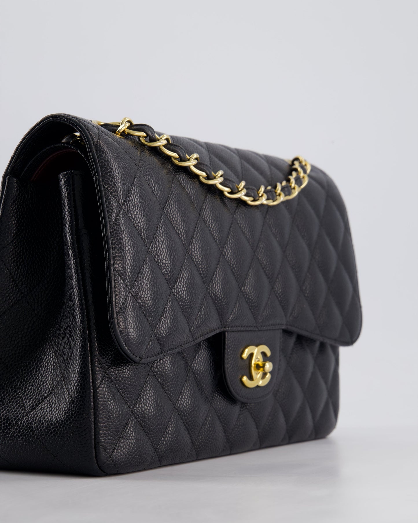 Chanel Black Jumbo Classic Double Flap Bag in Caviar Leather with Gold Hardware