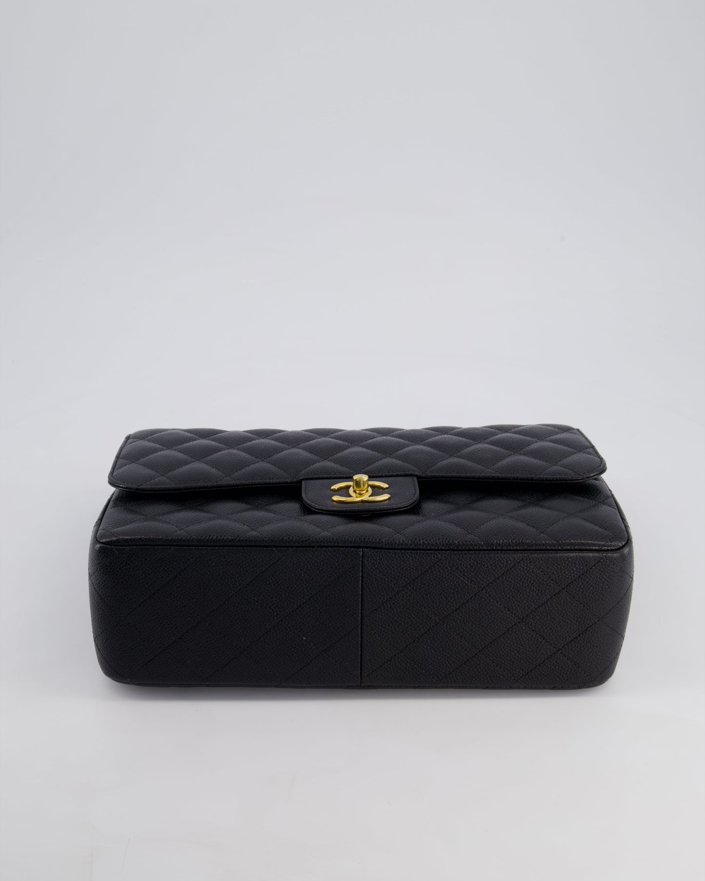 Chanel Black Jumbo Classic Double Flap Bag in Caviar Leather with Gold Hardware