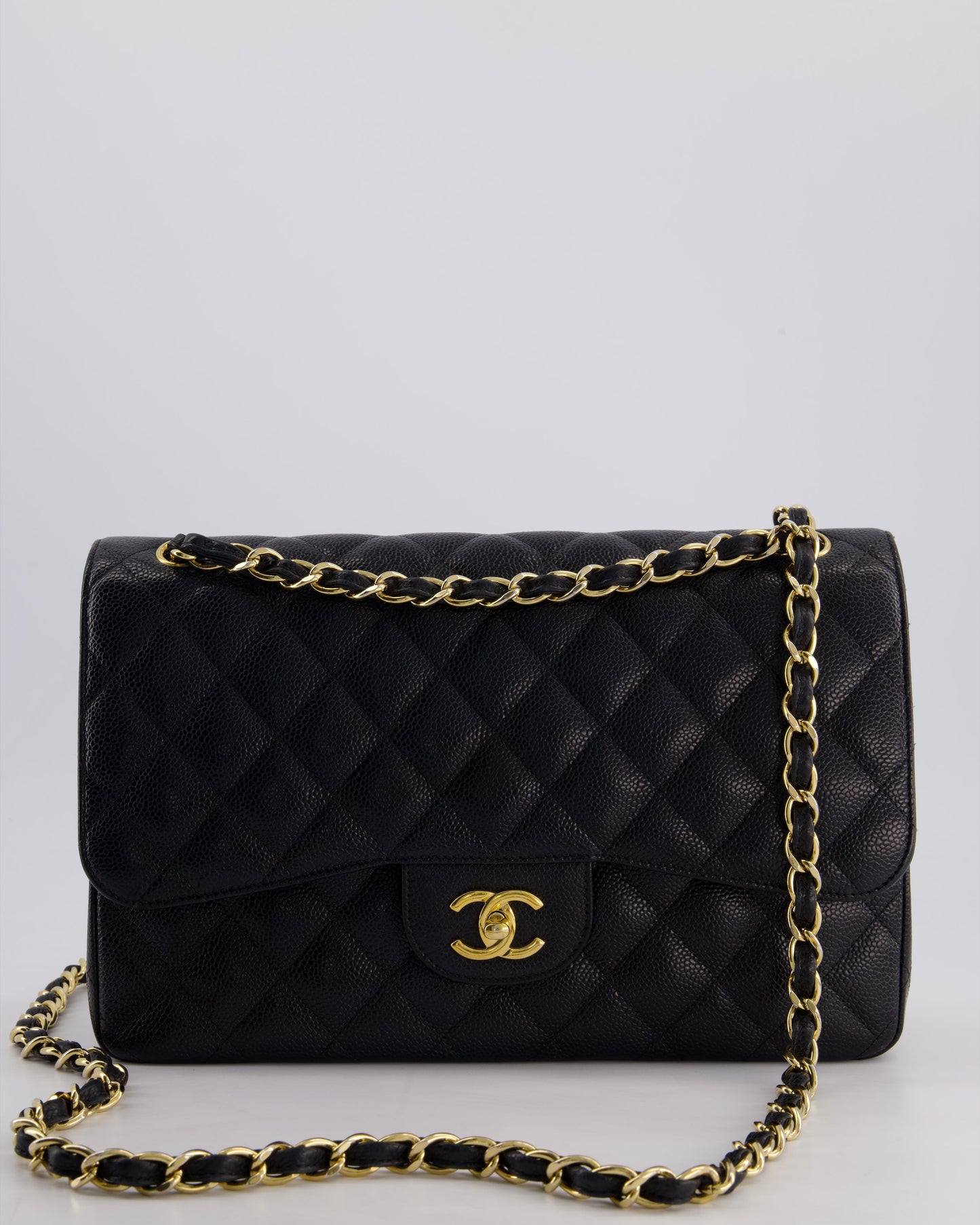 Chanel Black Jumbo Classic Double Flap Bag in Caviar Leather with Gold Hardware