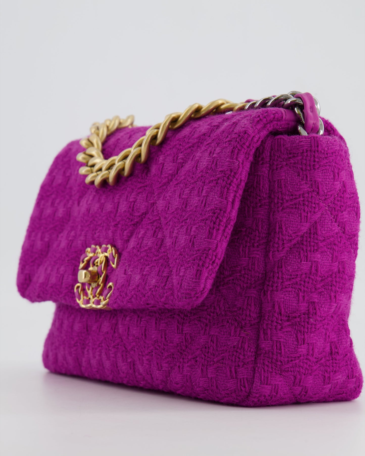 Chanel Magenta Tweed Medium 19 Bag with Mixed Hardware