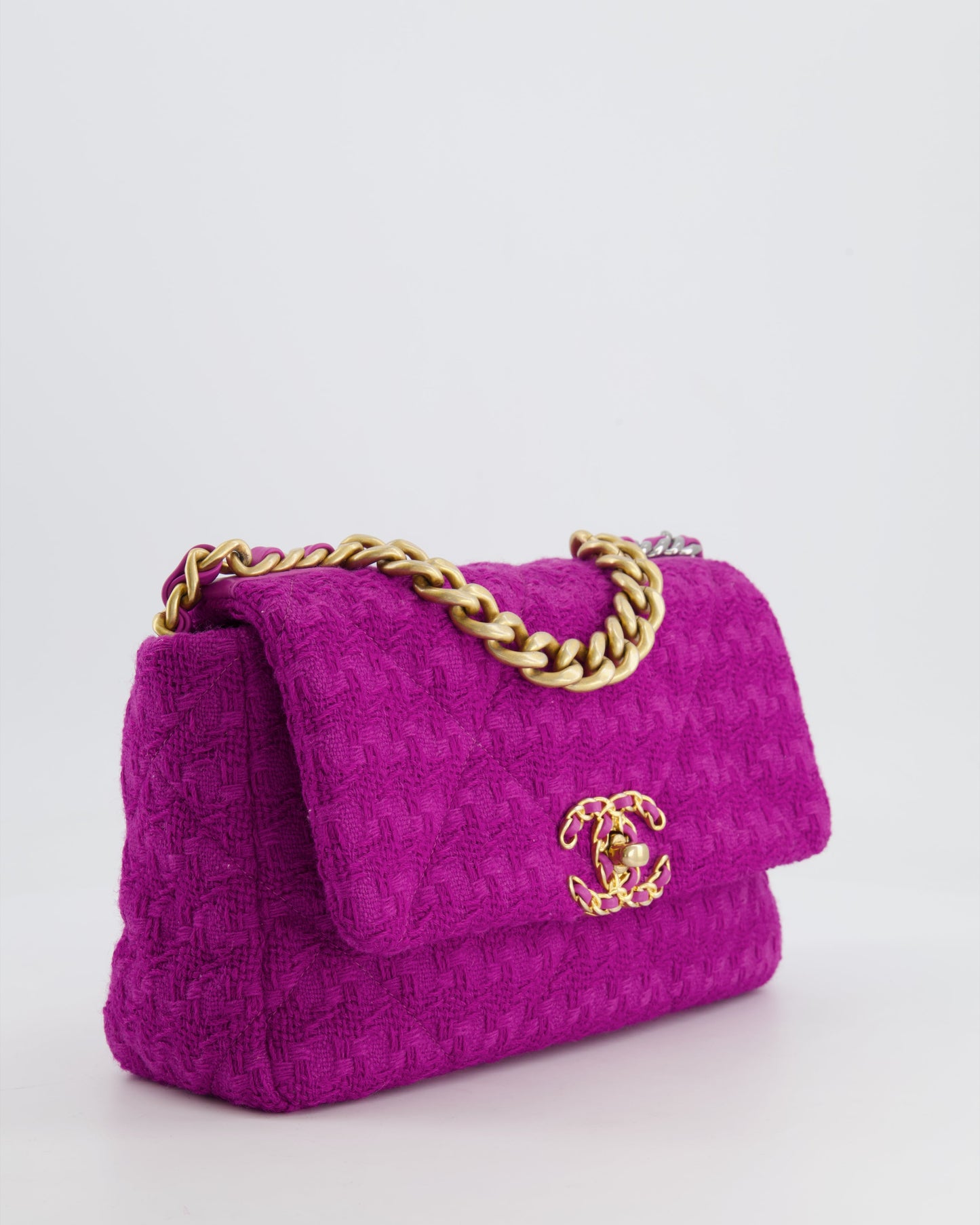 Chanel Magenta Tweed Medium 19 Bag with Mixed Hardware