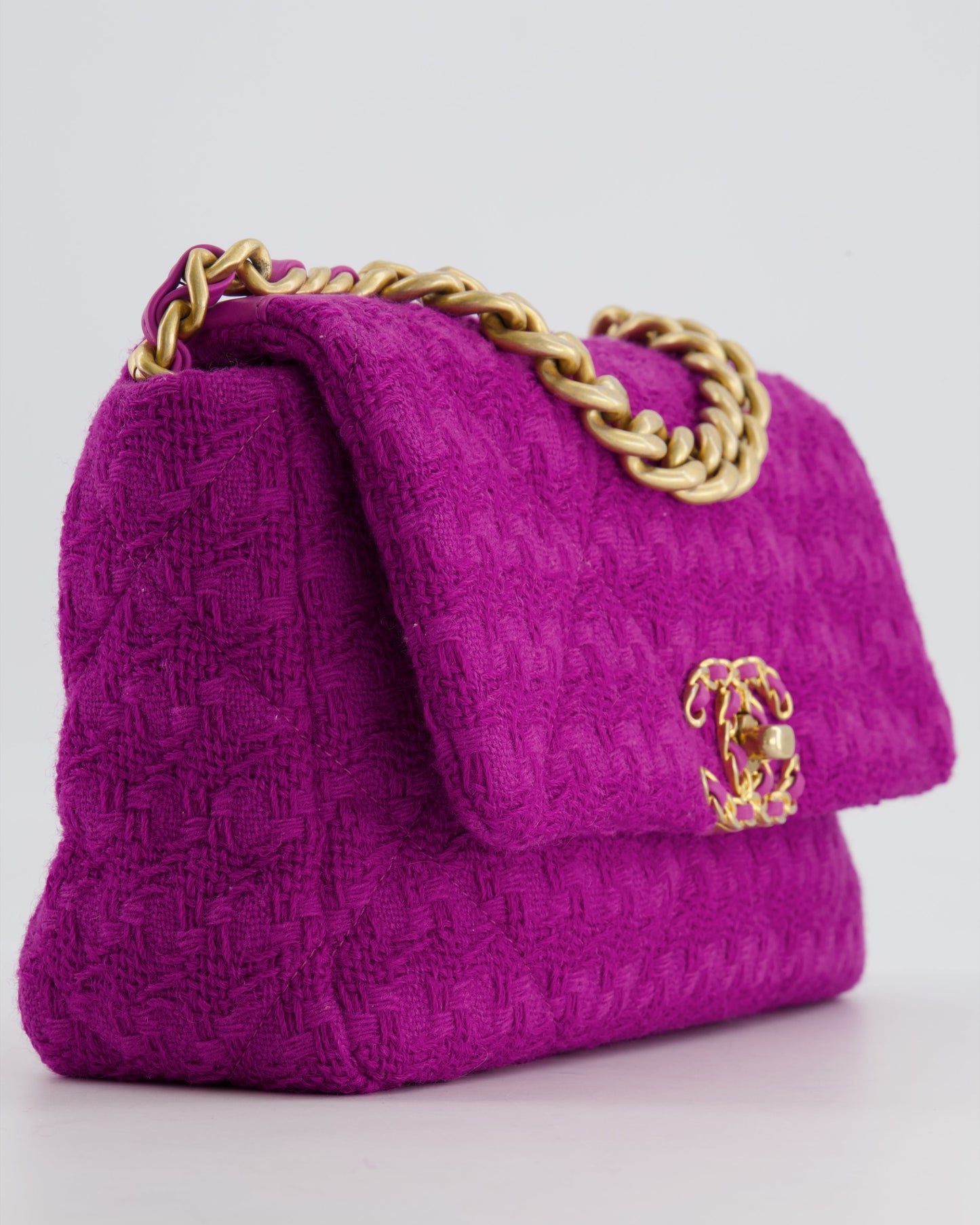 Chanel Magenta Tweed Medium 19 Bag with Mixed Hardware