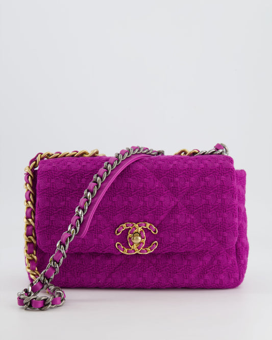 Chanel Magenta Tweed Medium 19 Bag with Mixed Hardware