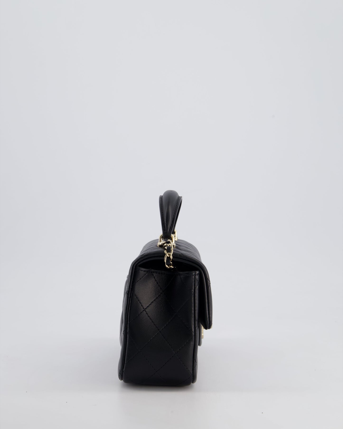 Chanel Black Mini Rectangular Top Handle Bag in Lambskin Leather with Champagne Gold Hardware