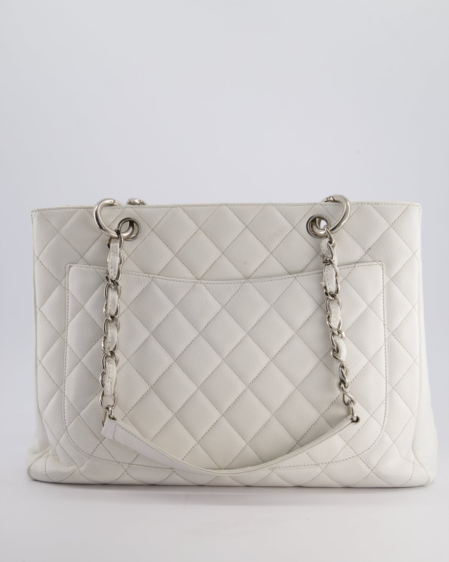 Chanel White GST Tote Bag in Caviar Leather with Silver Hardware