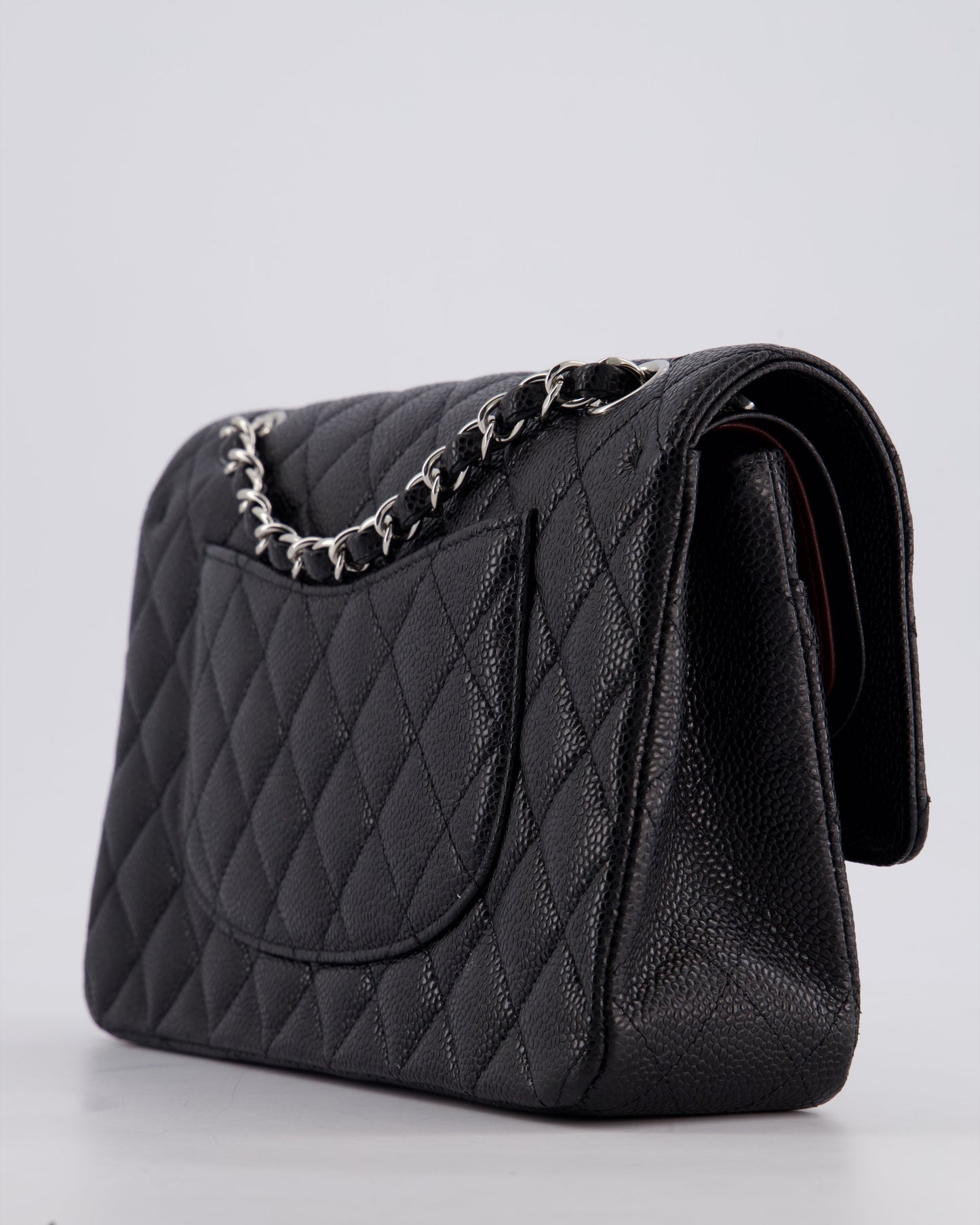 Chanel Medium Black Classic Double Flap Bag in Caviar Leather with Silver Hardware