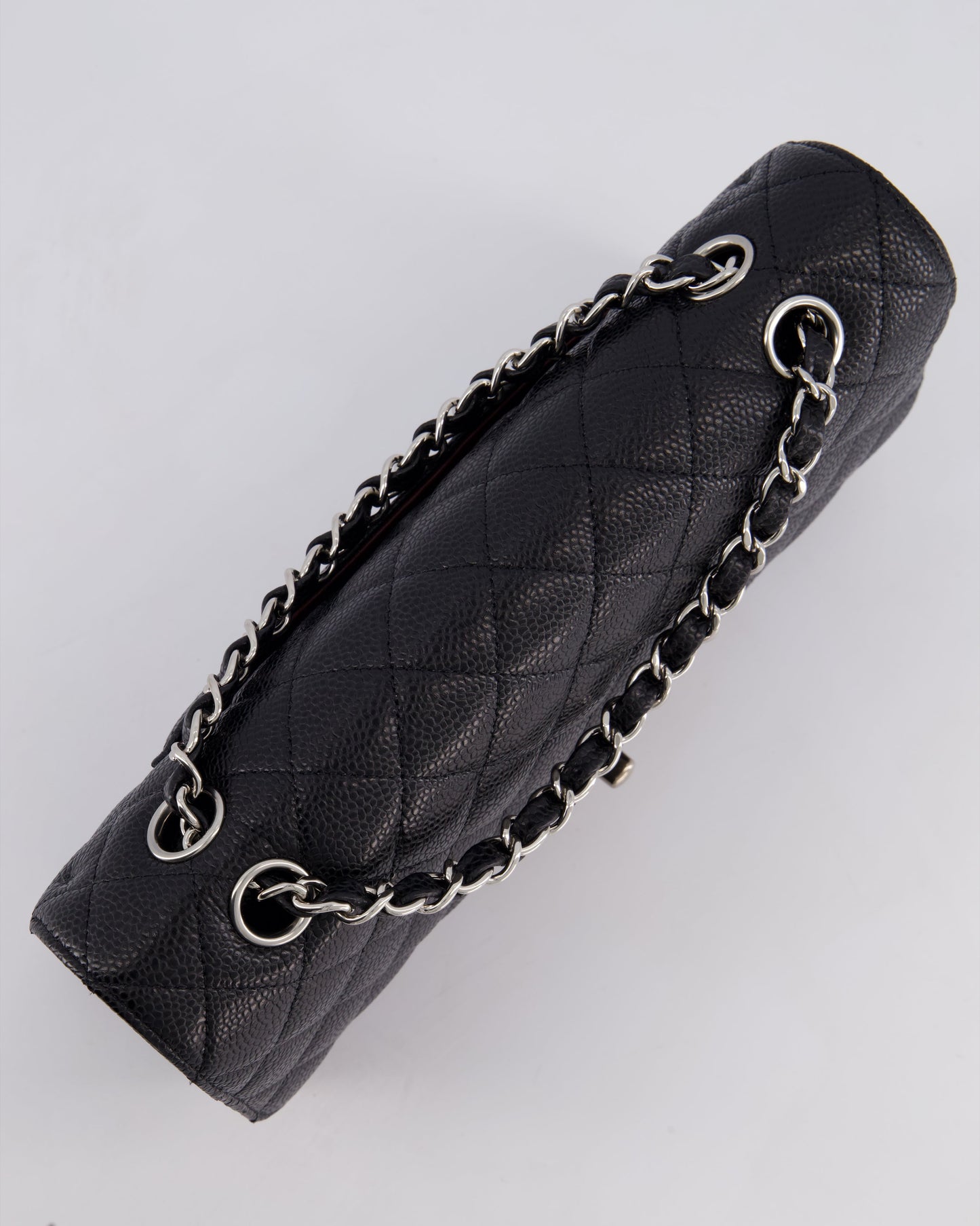 Chanel Medium Black Classic Double Flap Bag in Caviar Leather with Silver Hardware