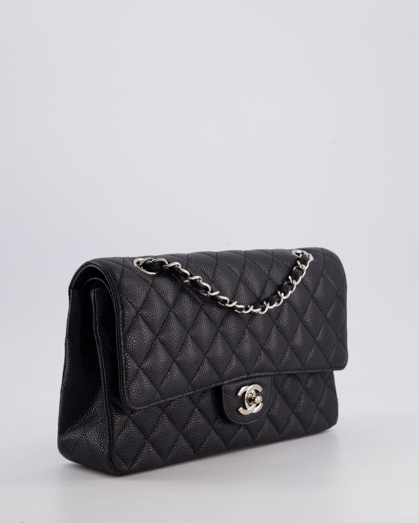 Chanel Medium Black Classic Double Flap Bag in Caviar Leather with Silver Hardware