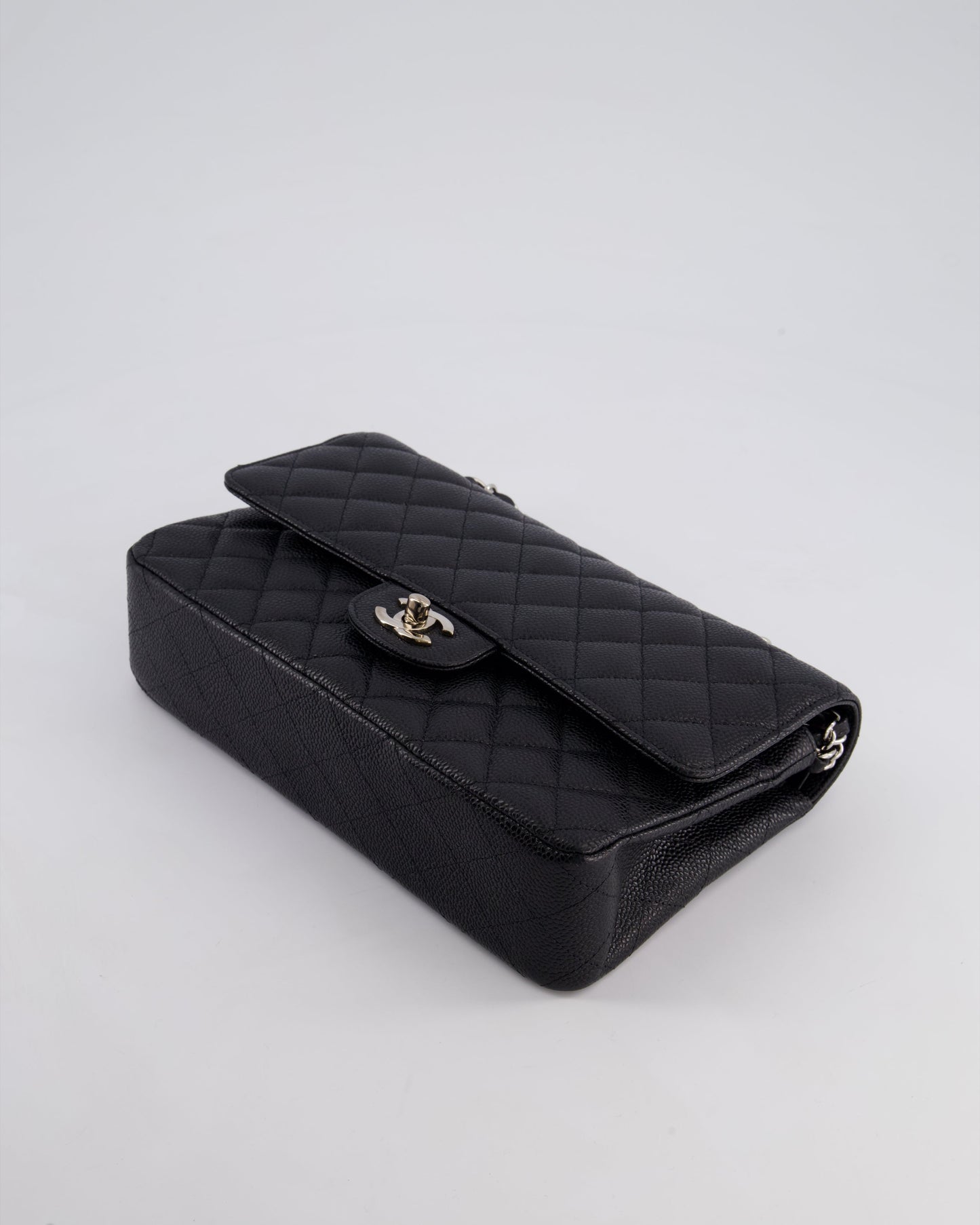 Chanel Medium Black Classic Double Flap Bag in Caviar Leather with Silver Hardware