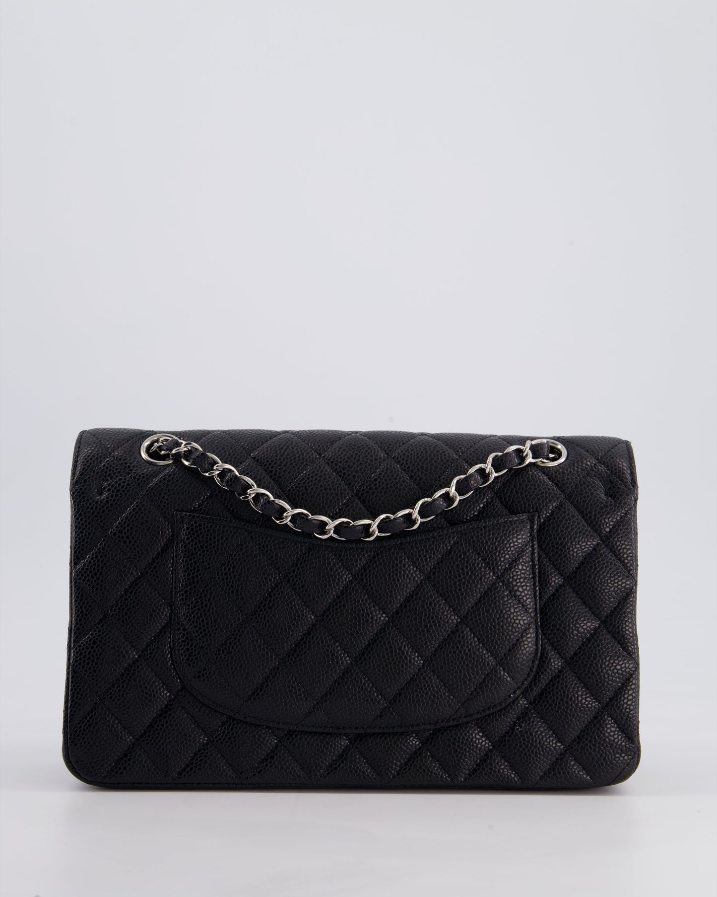 Chanel Medium Black Classic Double Flap Bag in Caviar Leather with Silver Hardware