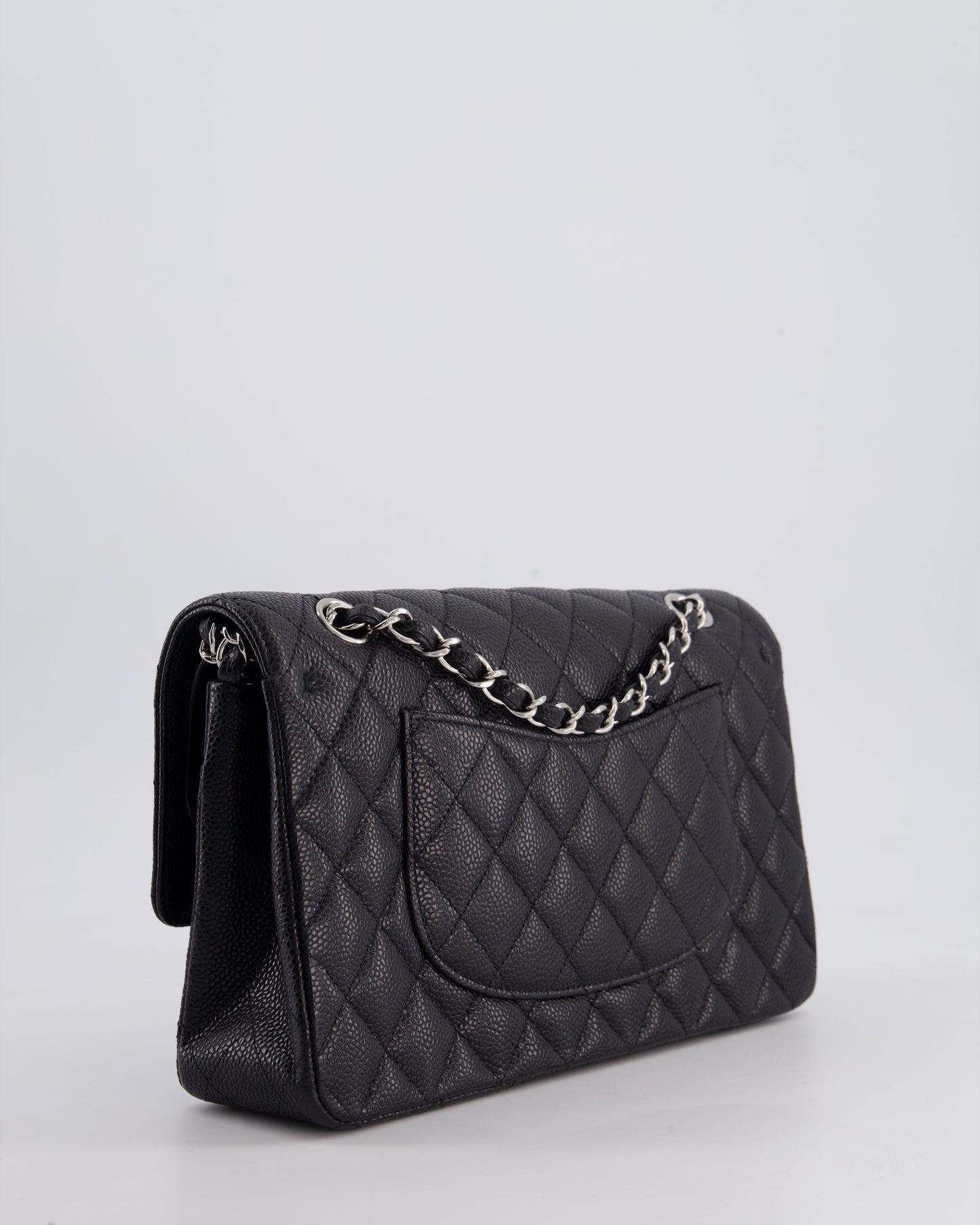 Chanel Medium Black Classic Double Flap Bag in Caviar Leather with Silver Hardware