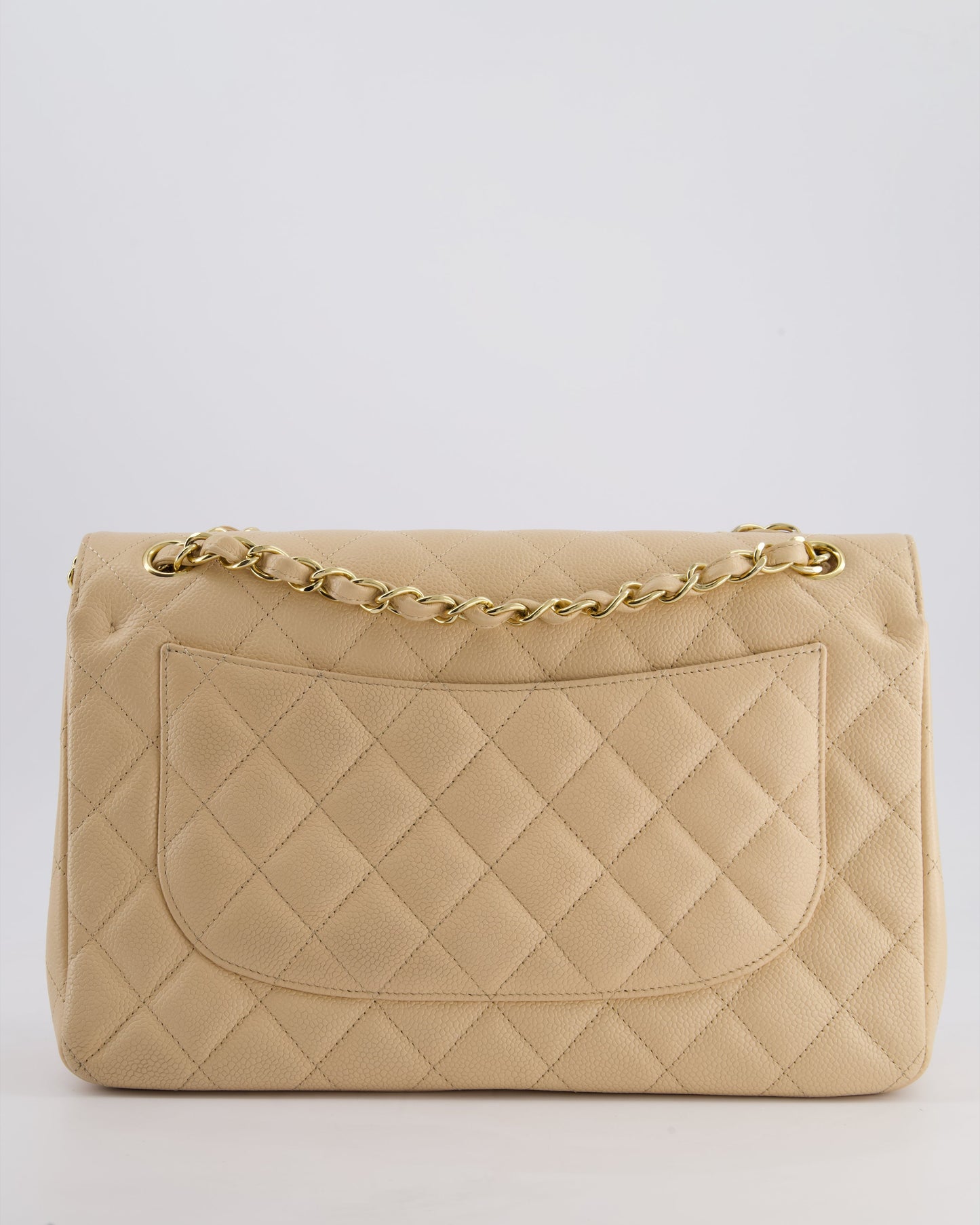 Chanel Beige Jumbo Classic Double Flap Bag in Caviar Leather with Gold Hardware