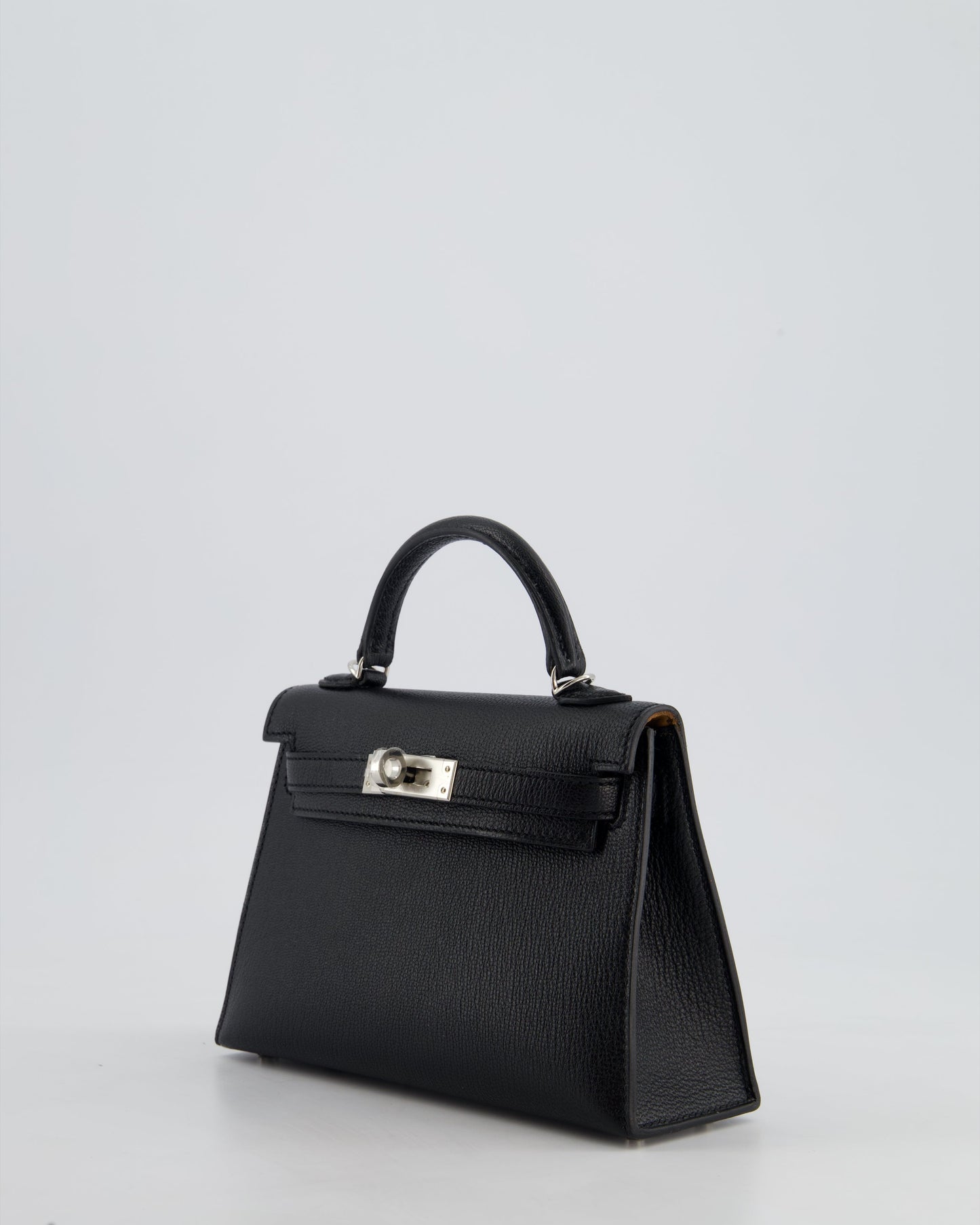*RARE LEATHER* Hermès Mini Kelly II 20cm Verso Bag In Noir Chevre Mysore Leather, Alezan Interior with Palladium Hardware