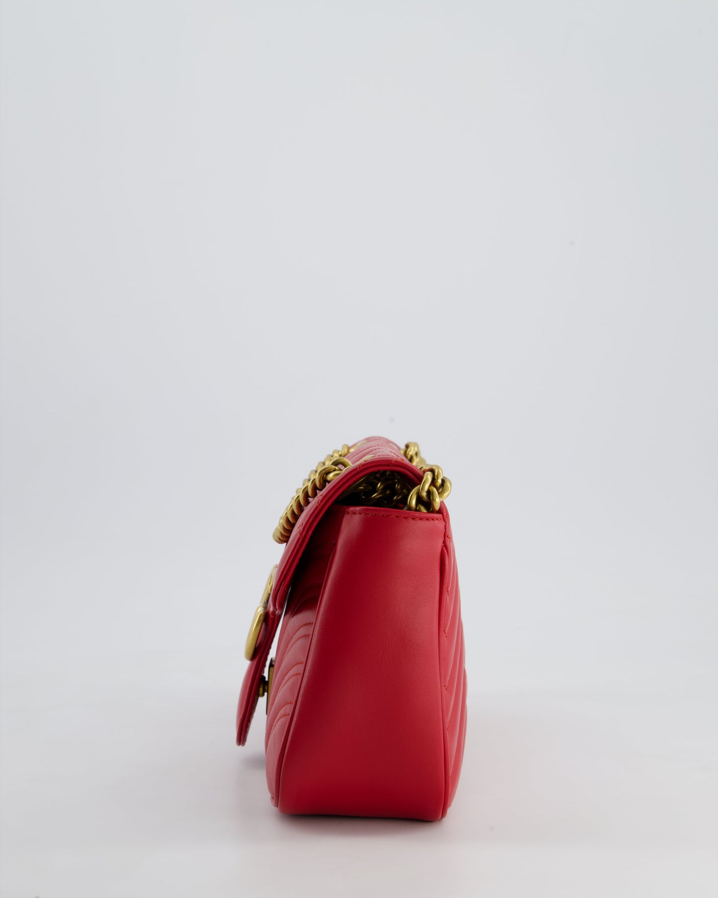 Gucci Red GG Marmont Leather Shoulder Bag with Antique Gold Hardware RRP £2,070