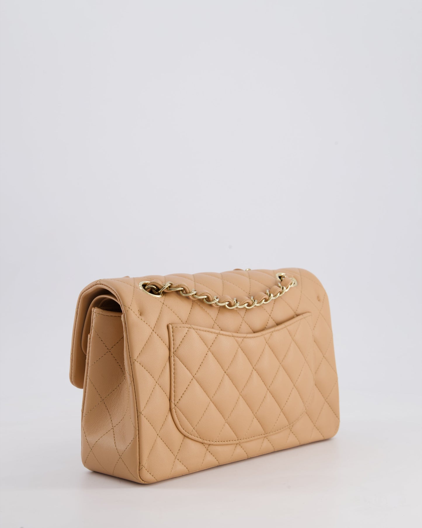 Chanel Beige Small Classic Double Flap Bag in Lambskin Leather with Champagne Gold Hardware