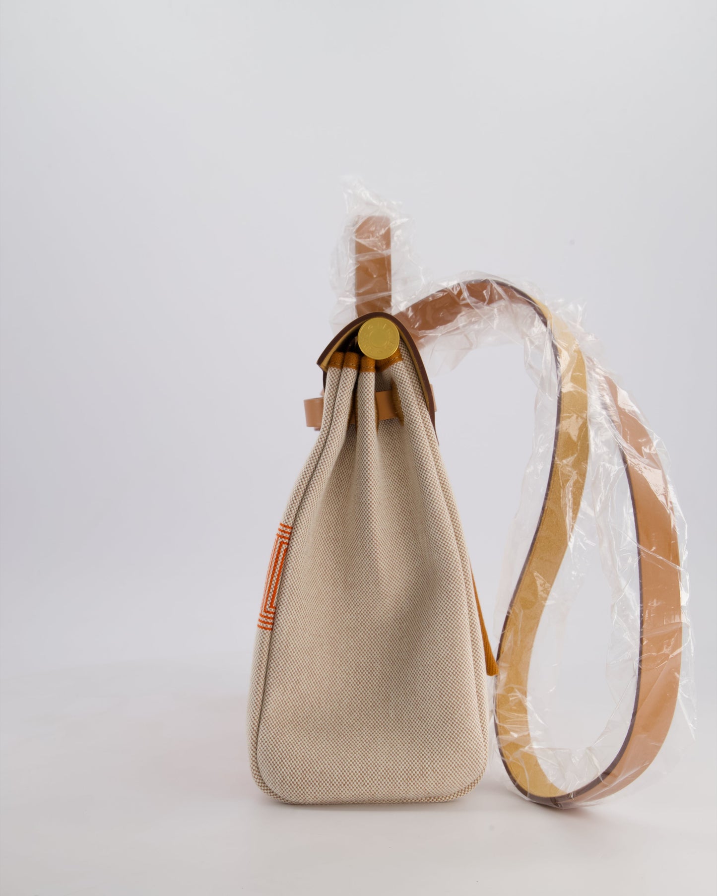 Hermès Herbag Zip Retourne 31 Chaine D'Ancre Bag in Orange Mécano & Ecru Quadrille Toille Canvas, Natural Hunter Leather with Gold Hardware