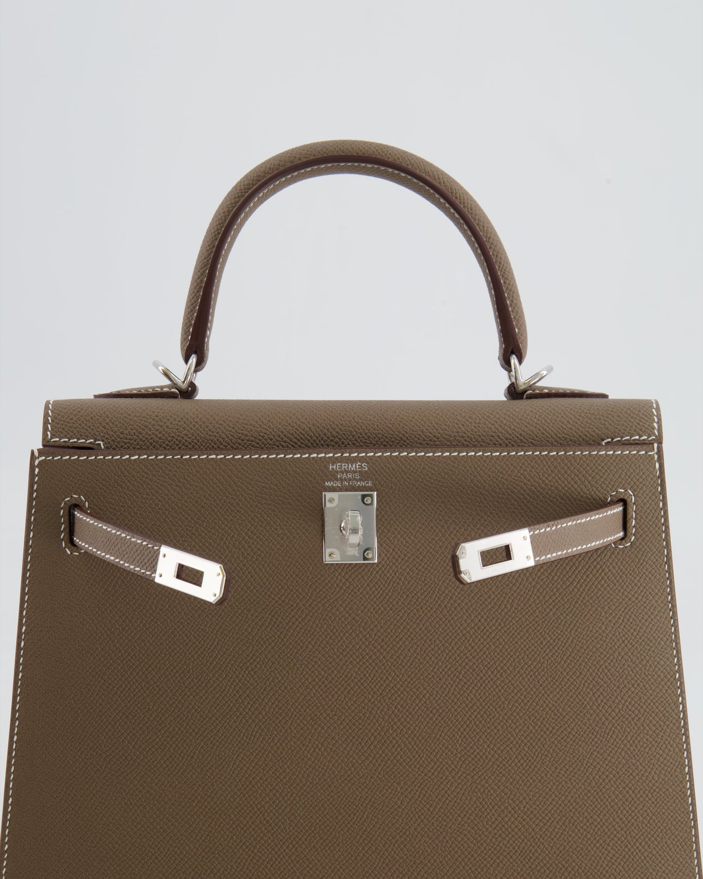Hermès Kelly Sellier 25cm Bag in Etoupe Epsom Leather with Palladium Hardware