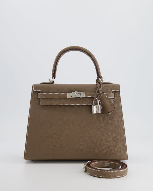 Hermès Kelly Sellier 25cm Bag in Etoupe Epsom Leather with Palladium Hardware