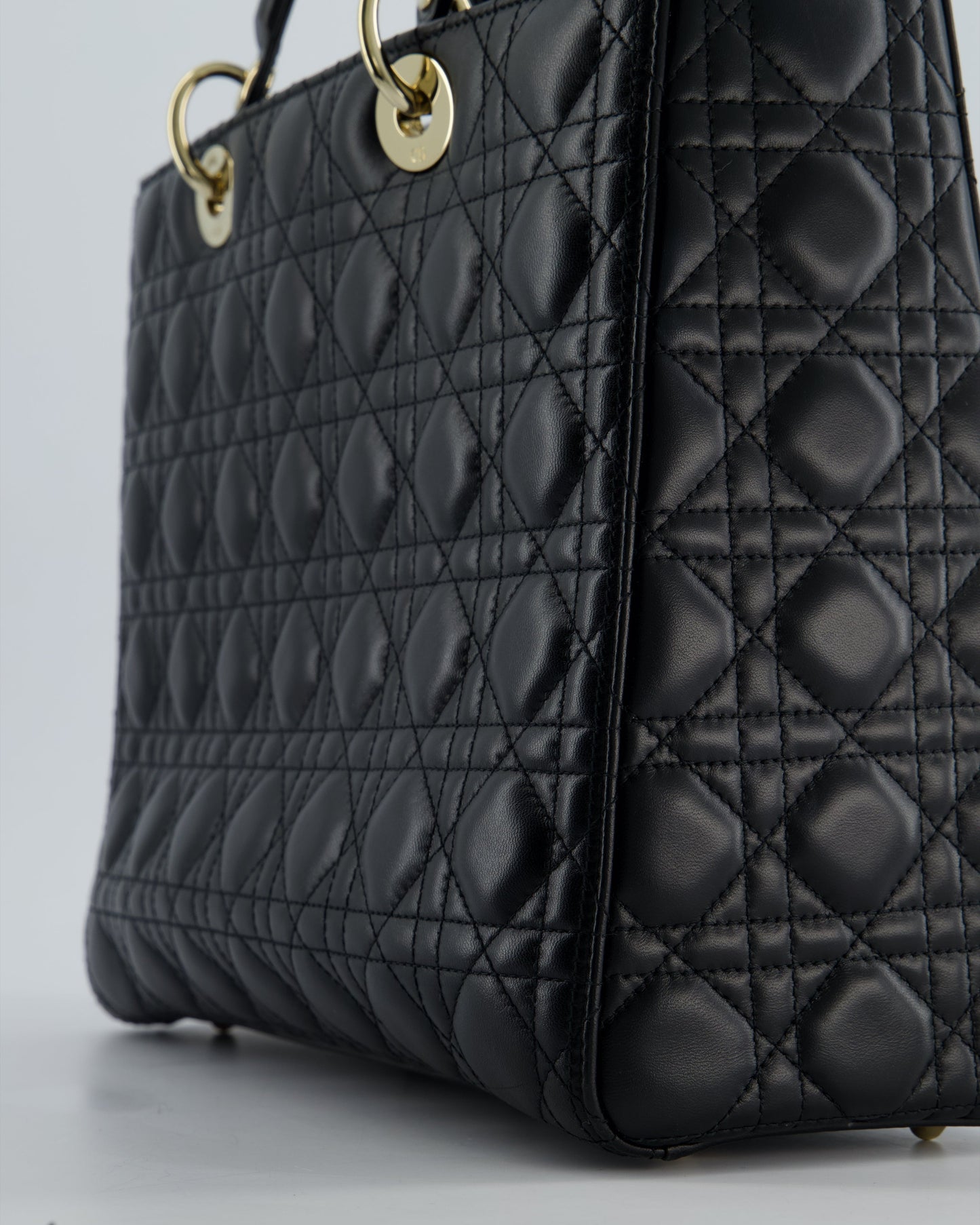 Christian Dior Large Lady Dior Bag in Black Lambskin Leather with Champagne Gold Hardware RRP £5,600