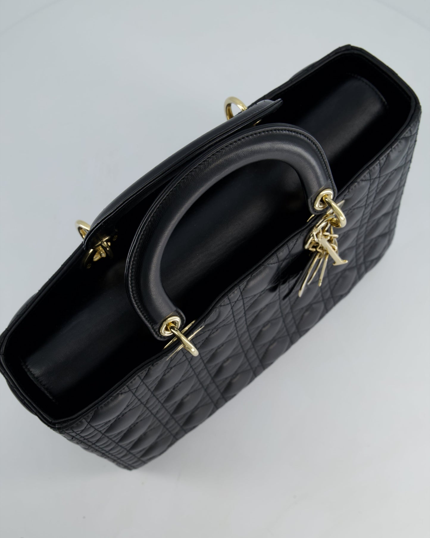 Christian Dior Large Lady Dior Bag in Black Lambskin Leather with Champagne Gold Hardware RRP £5,600