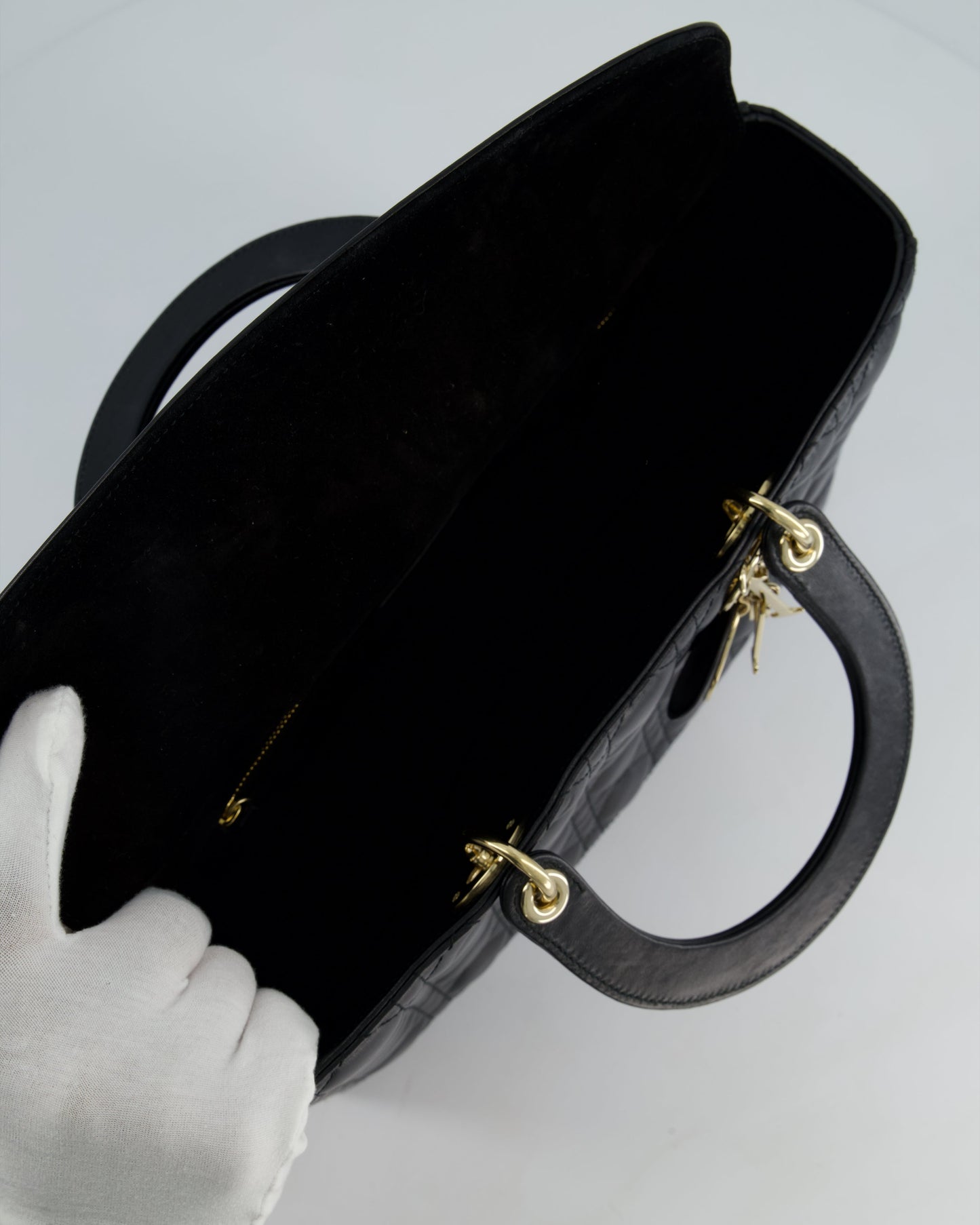 Christian Dior Large Lady Dior Bag in Black Lambskin Leather with Champagne Gold Hardware RRP £5,600