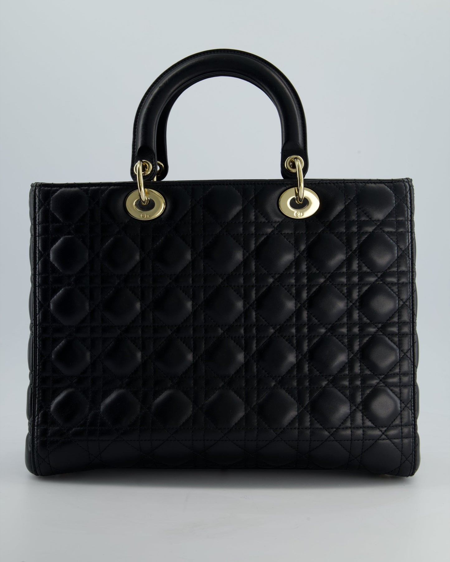 Christian Dior Large Lady Dior Bag in Black Lambskin Leather with Champagne Gold Hardware RRP £5,600