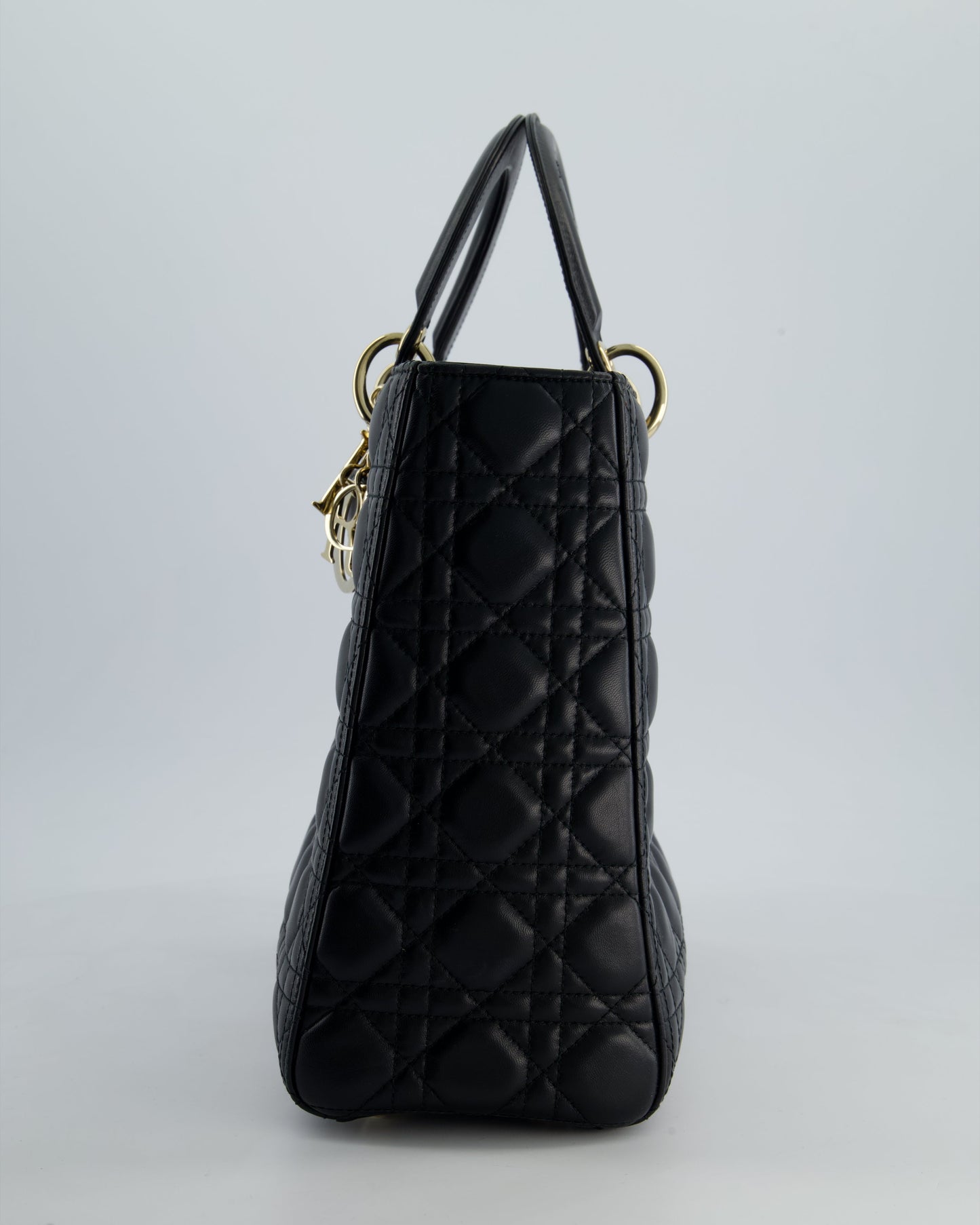 Christian Dior Large Lady Dior Bag in Black Lambskin Leather with Champagne Gold Hardware RRP £5,600