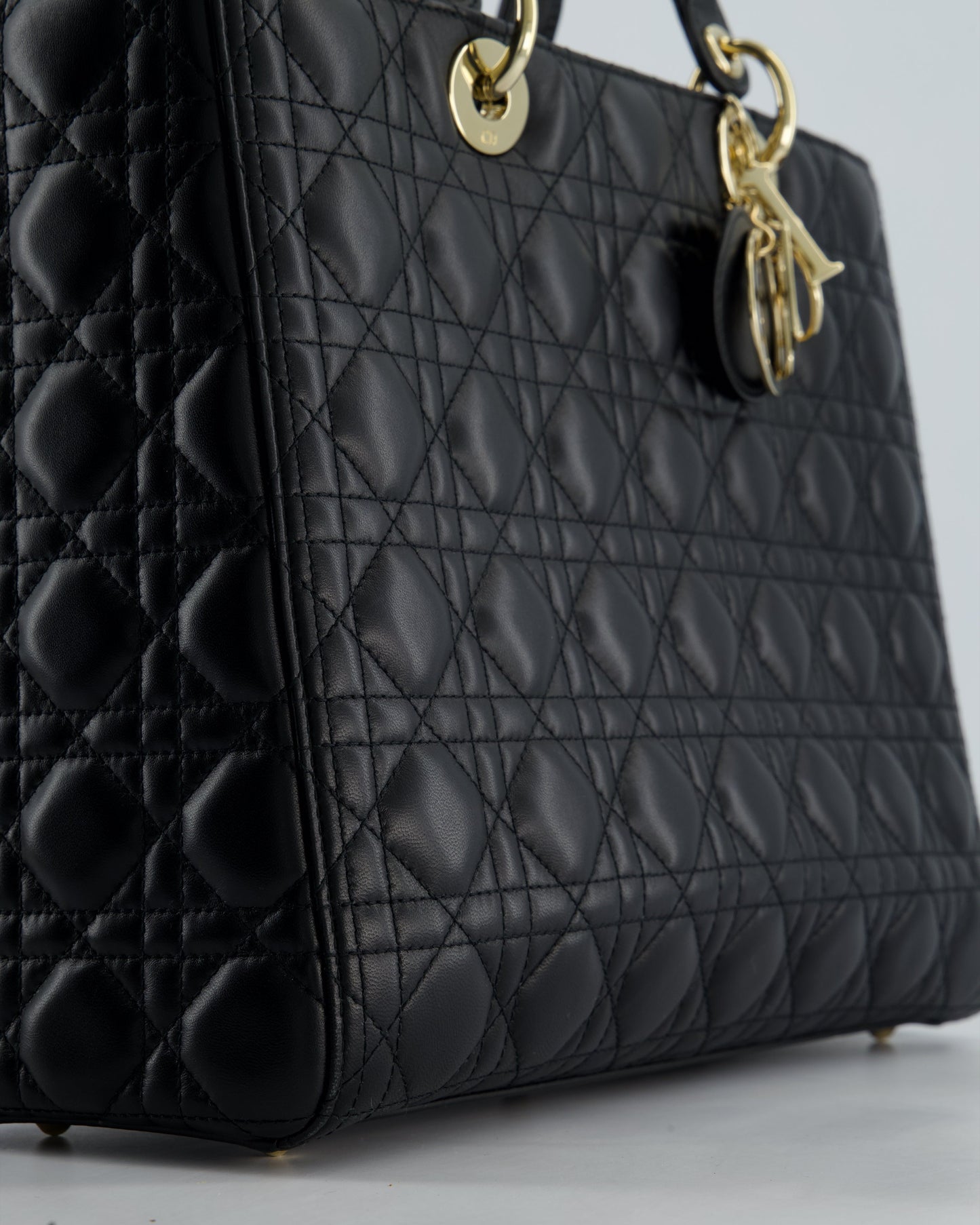 Christian Dior Large Lady Dior Bag in Black Lambskin Leather with Champagne Gold Hardware RRP £5,600