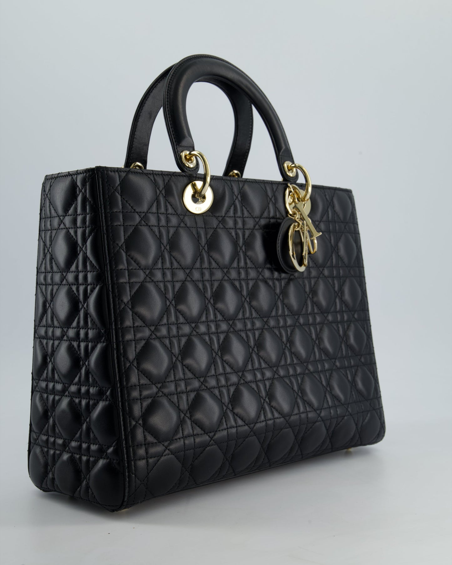 Christian Dior Large Lady Dior Bag in Black Lambskin Leather with Champagne Gold Hardware RRP £5,600