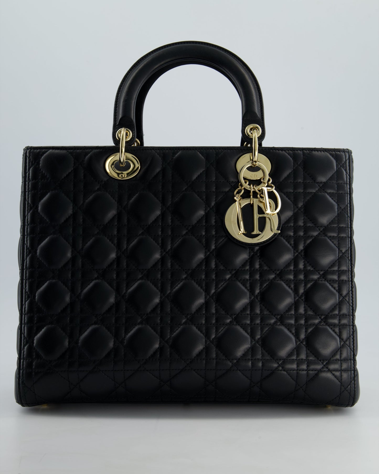 Christian Dior Large Lady Dior Bag in Black Lambskin Leather with Champagne Gold Hardware RRP £5,600