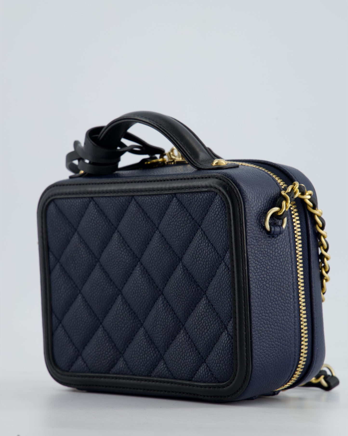 *HOT* Chanel Navy & Black Small Vanity Case Bag in Caviar Leather with Brushed Gold Hardware