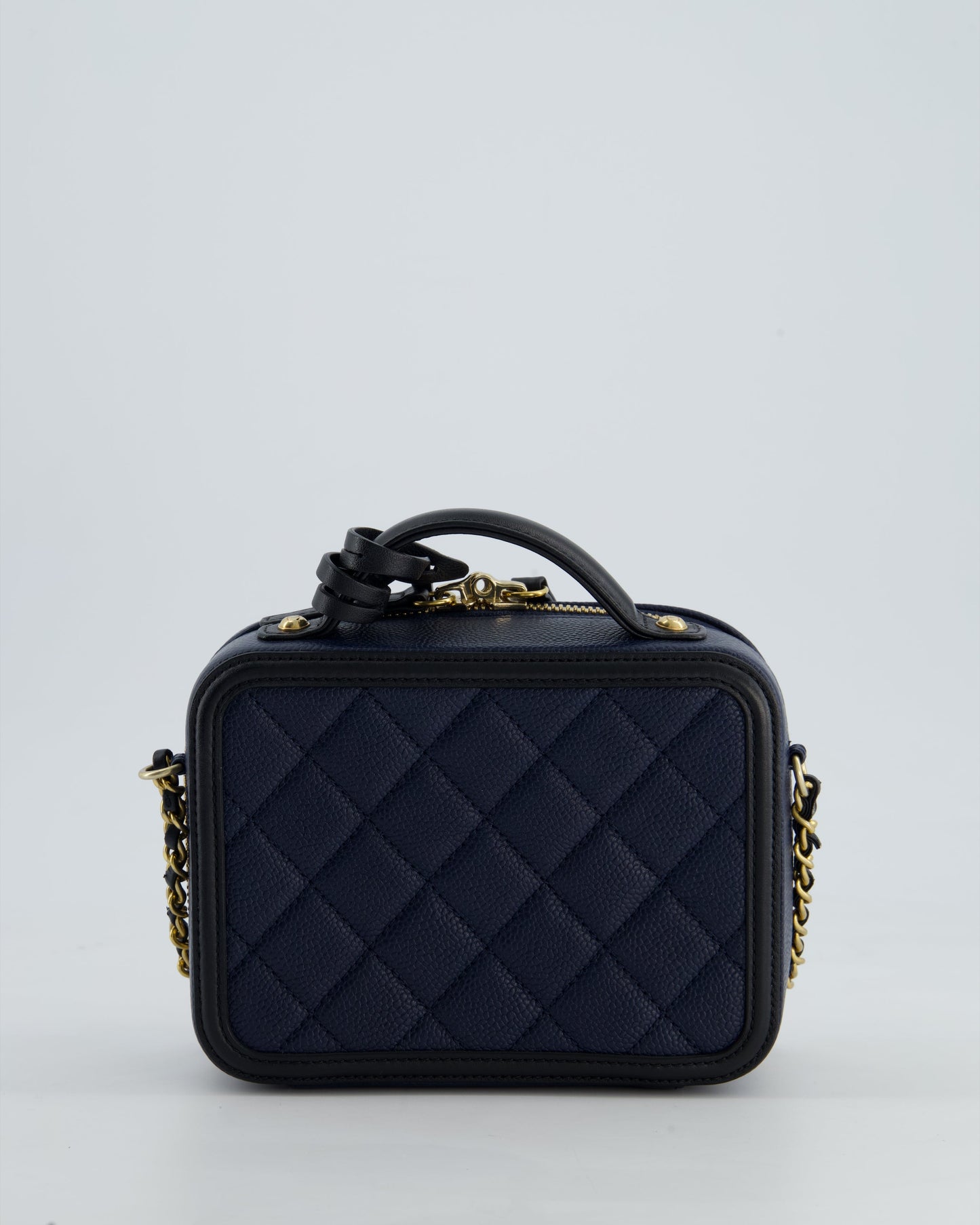 *HOT* Chanel Navy & Black Small Vanity Case Bag in Caviar Leather with Brushed Gold Hardware