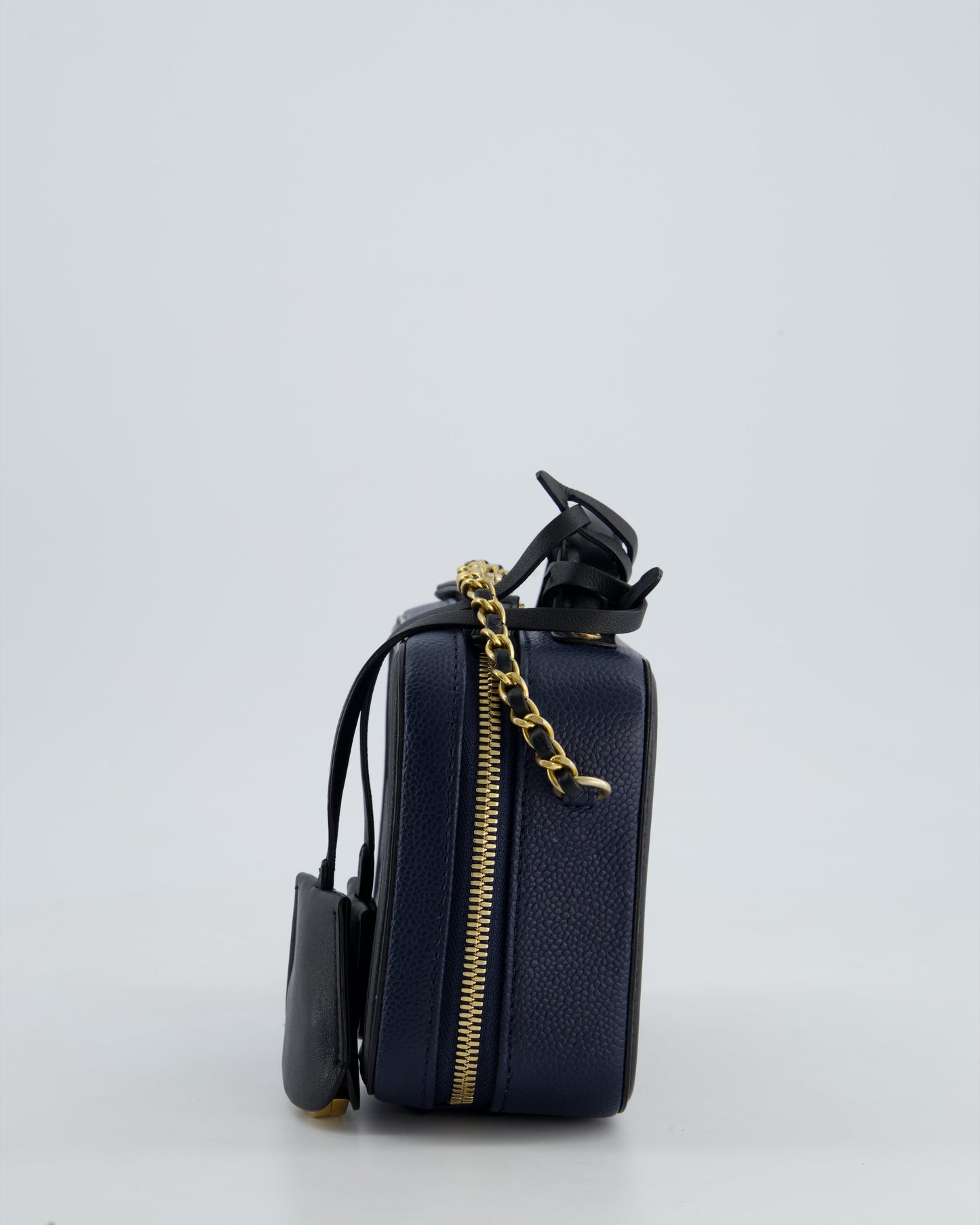 *HOT* Chanel Navy & Black Small Vanity Case Bag in Caviar Leather with Brushed Gold Hardware