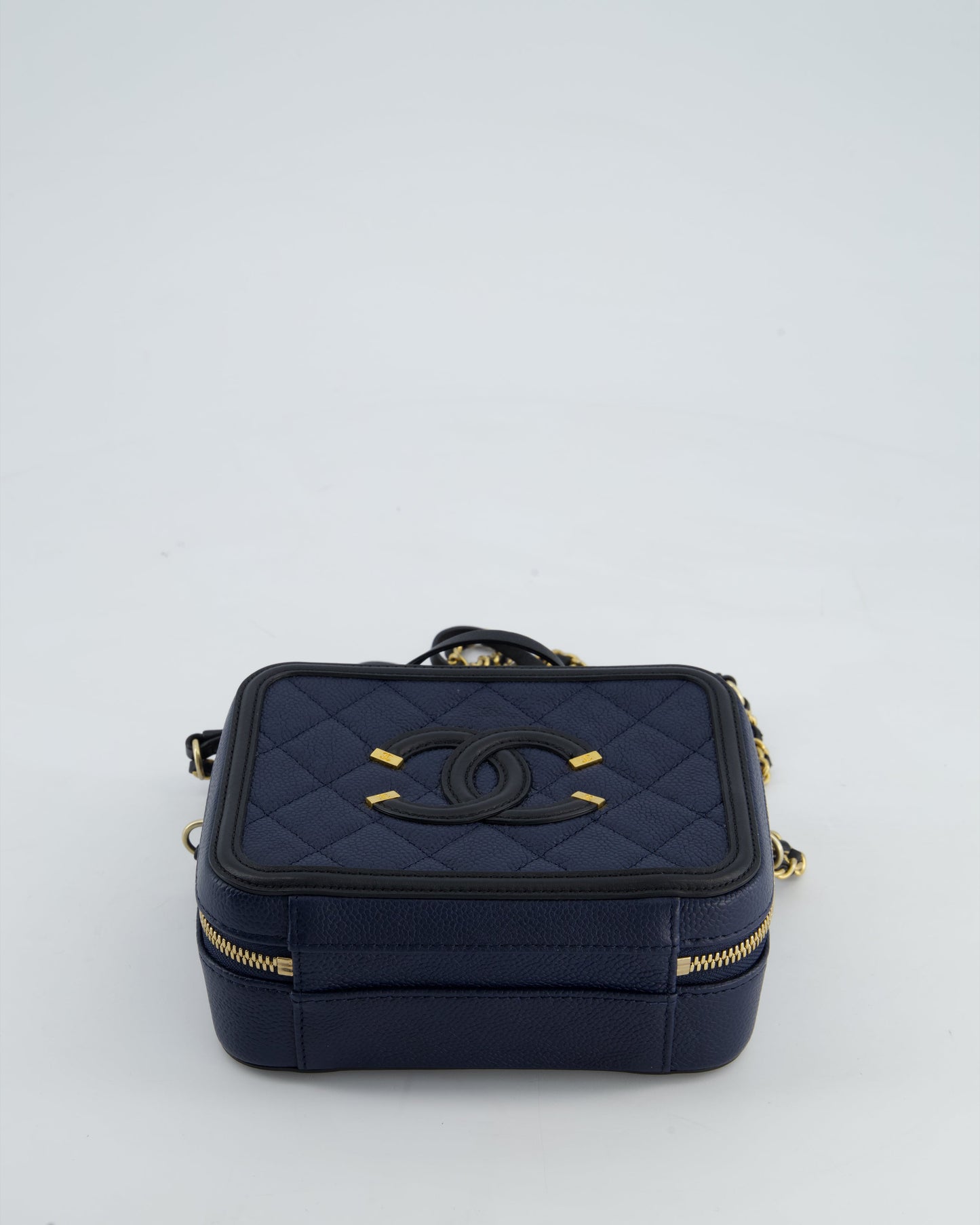 *HOT* Chanel Navy & Black Small Vanity Case Bag in Caviar Leather with Brushed Gold Hardware
